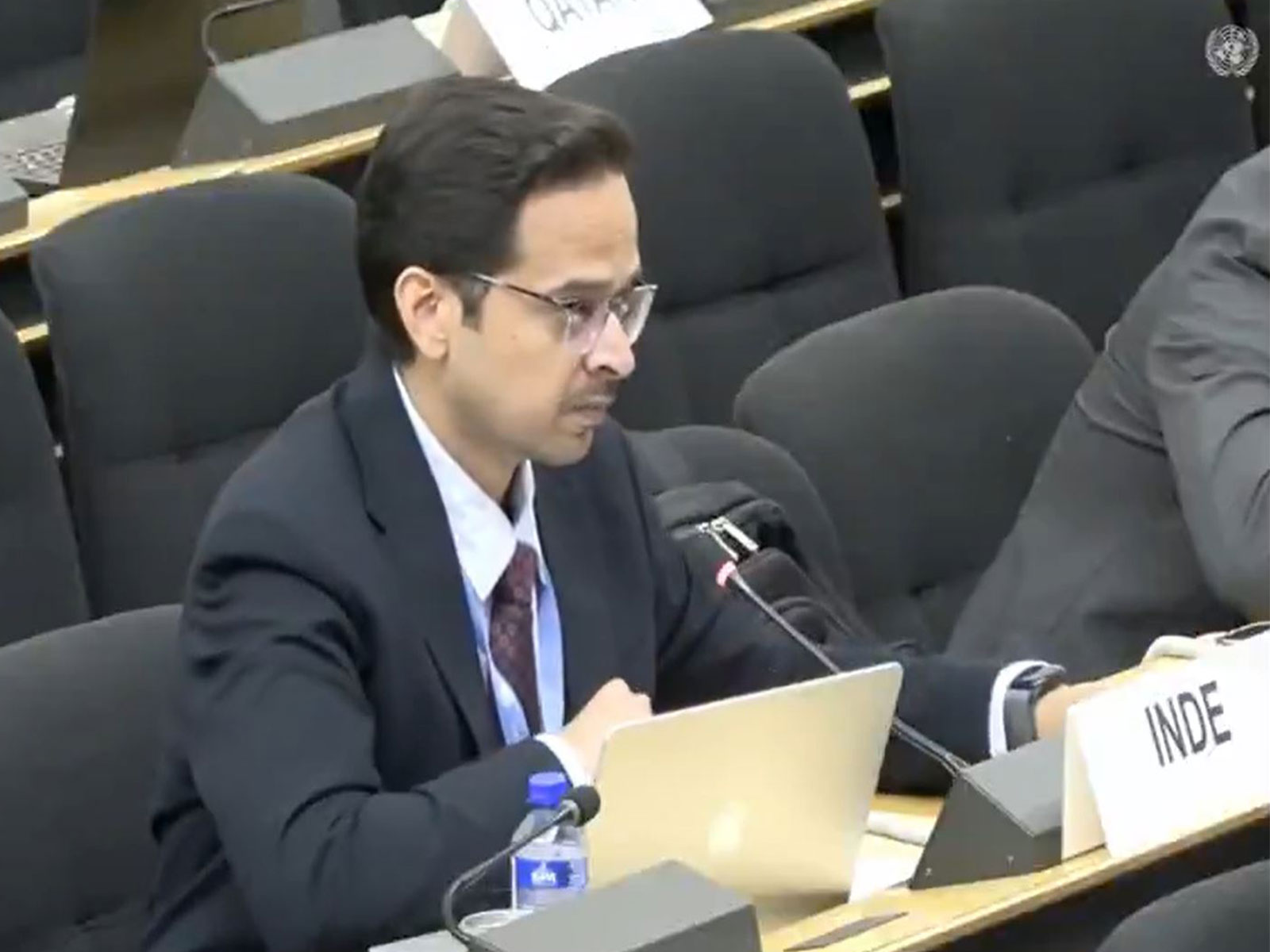 Indian diplomat Kshitij Tyagi addresses the UN Human Rights Council. (Image Source: UN Web TV)