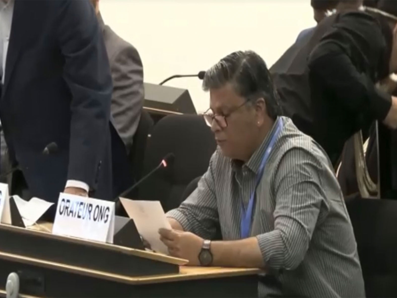 Sambhali Trust President Virendra Singh Chouhan addresses the UN Human Rights Council in Geneva. (Photo/UNTV)