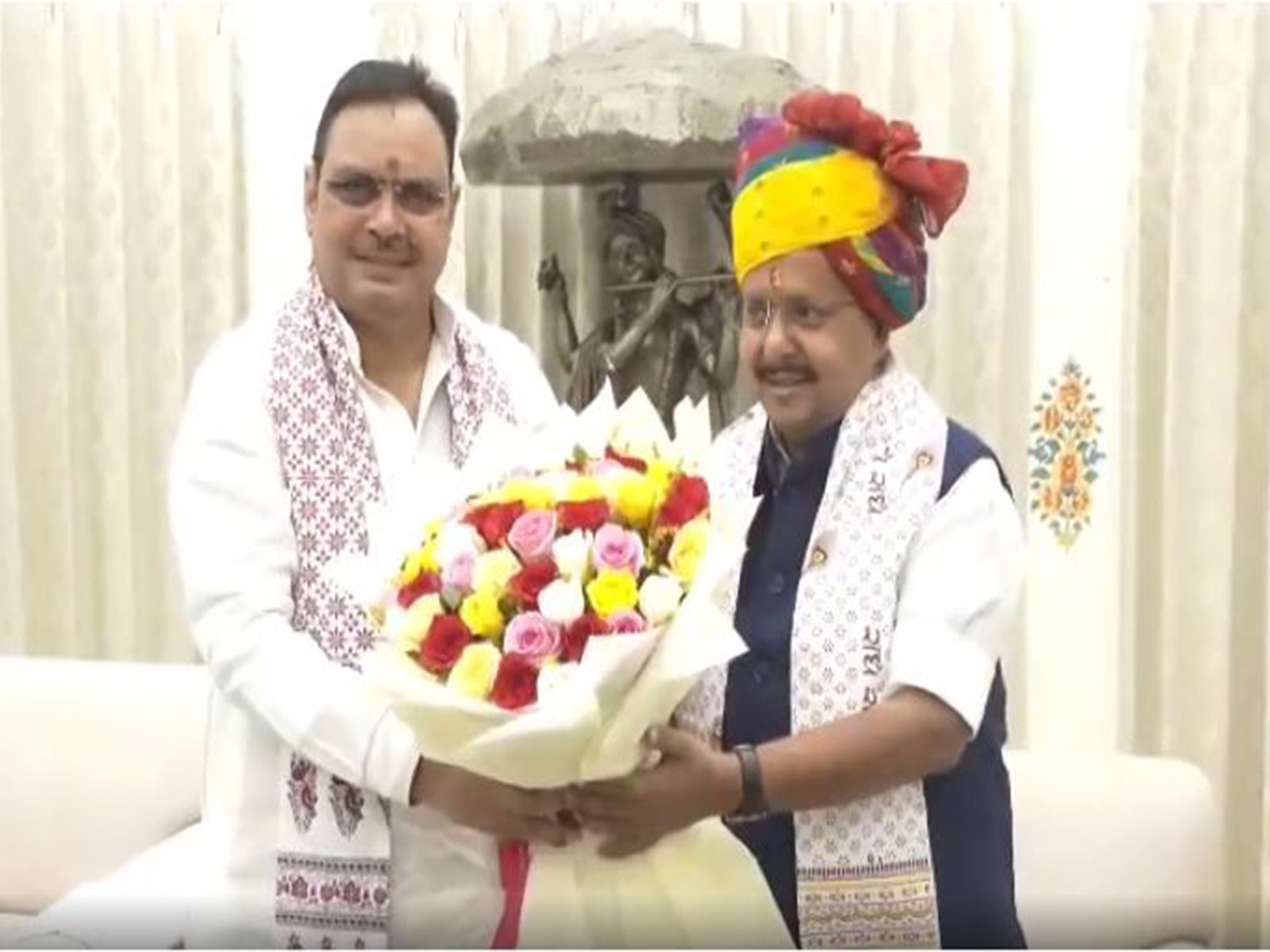 Rajasthan Chief minster Bhajan Lal Sharma and BJP national president Nitin Nabin (Photo/ANI)