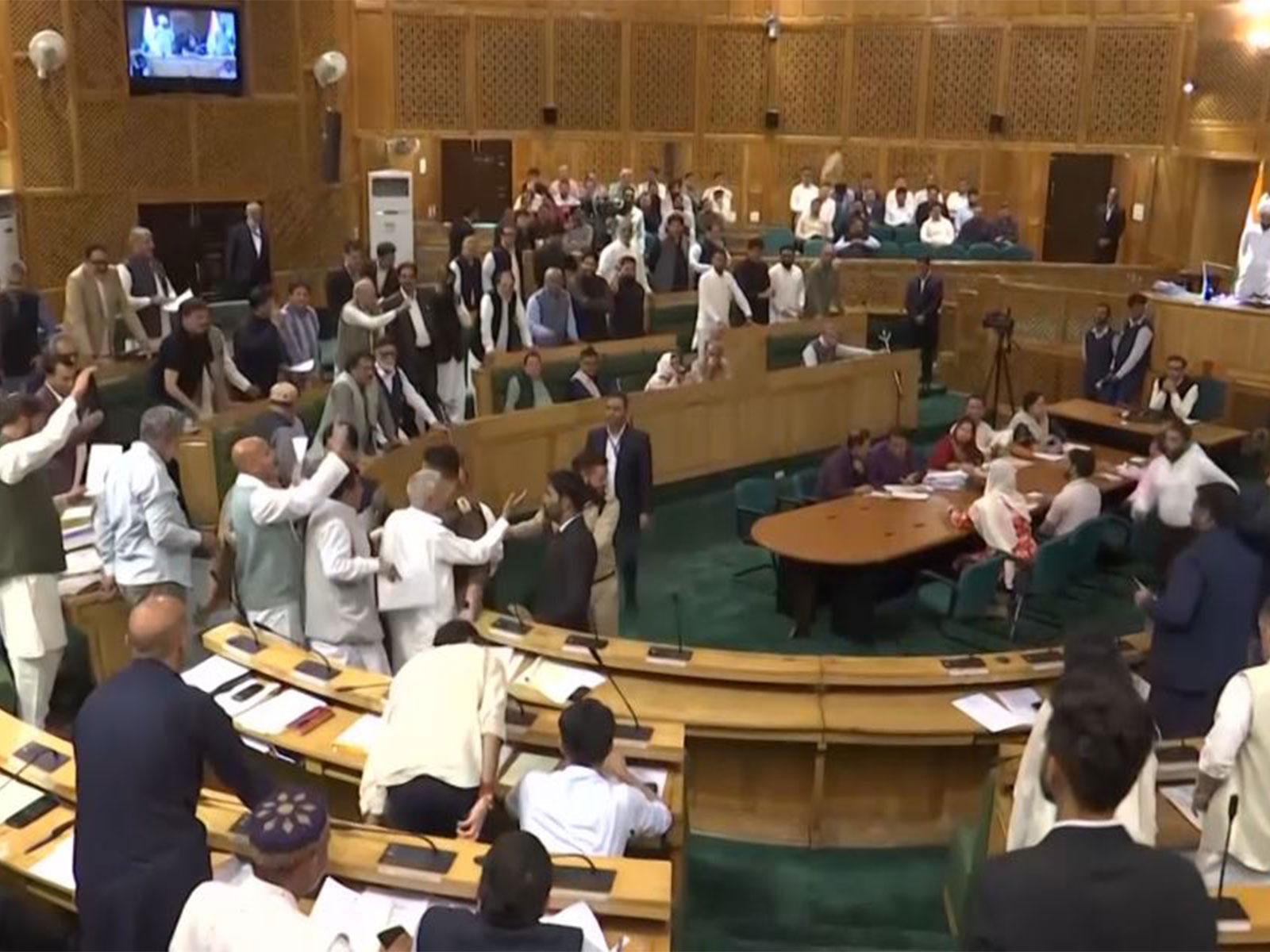Congress MLAs protest inside the Jammu and Kashmir Legislative Assembly session (Photo/ANI)