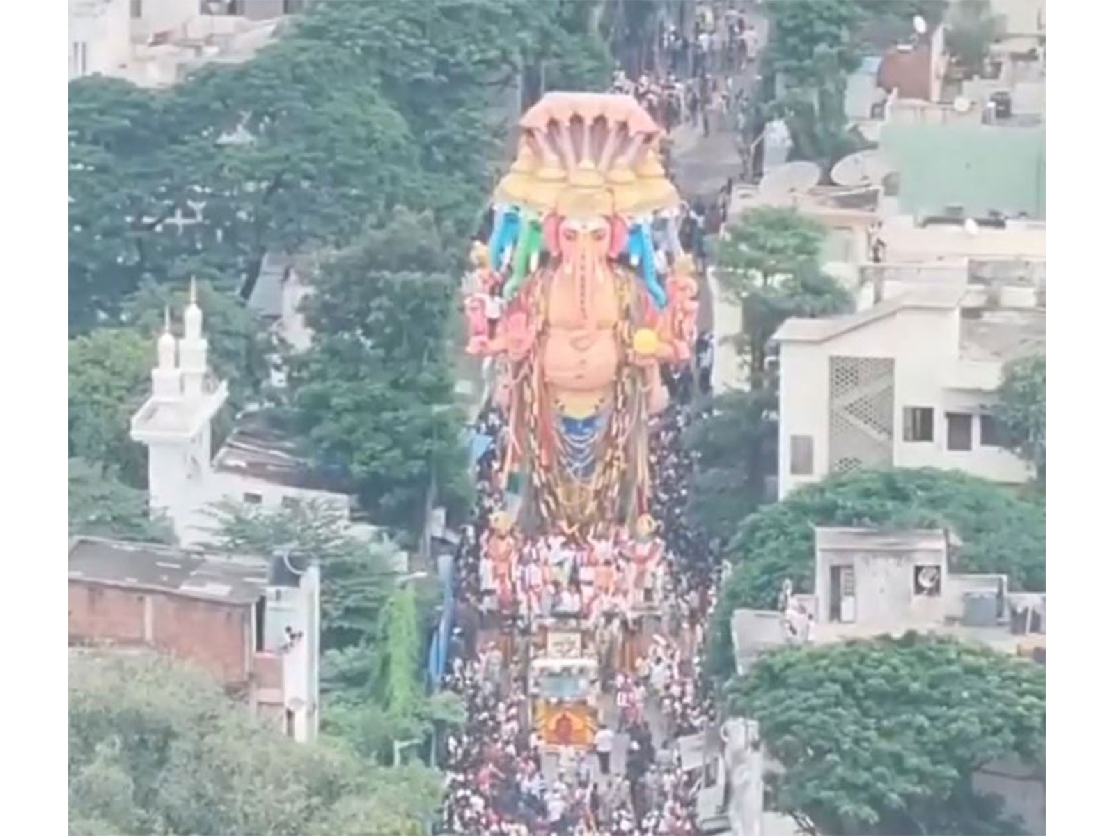 Shobha yatra of 69 foot Khairatabad Ganesha idol (Photo/ANI) 