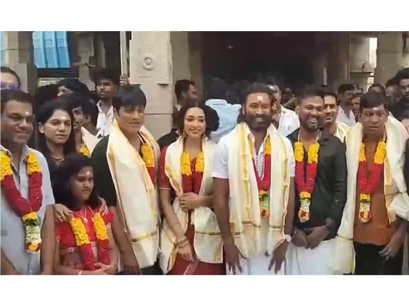 Dhanush and cast of his upcoming film with Tamizharasan Pachamuthu (Photo/ANI)