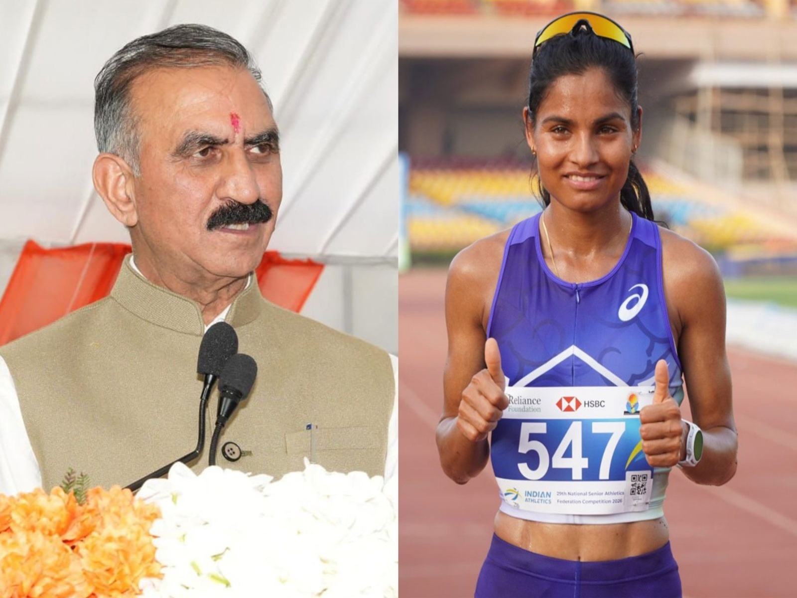 Himachal Pradesh CM Sukhvinder Singh Sukhu (Photo: ANI) and Indian athlete Seema Kumari. (Photo: SAI)