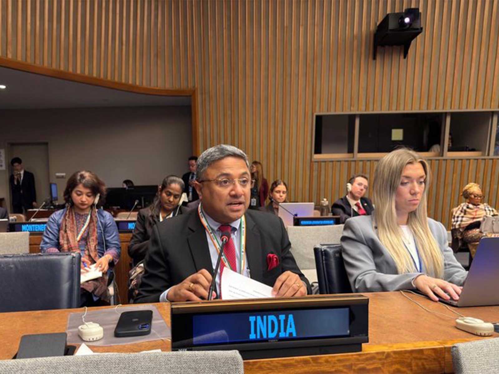 Secretary (West) in the Ministry of External Affairs (MEA), Sibi George, delivers India’s national statement at the High-Level Plenary Meeting on Addressing the Existential Threats Posed by Sea Level Rise during the 81st session. (Photo: X/@MEAIndia)