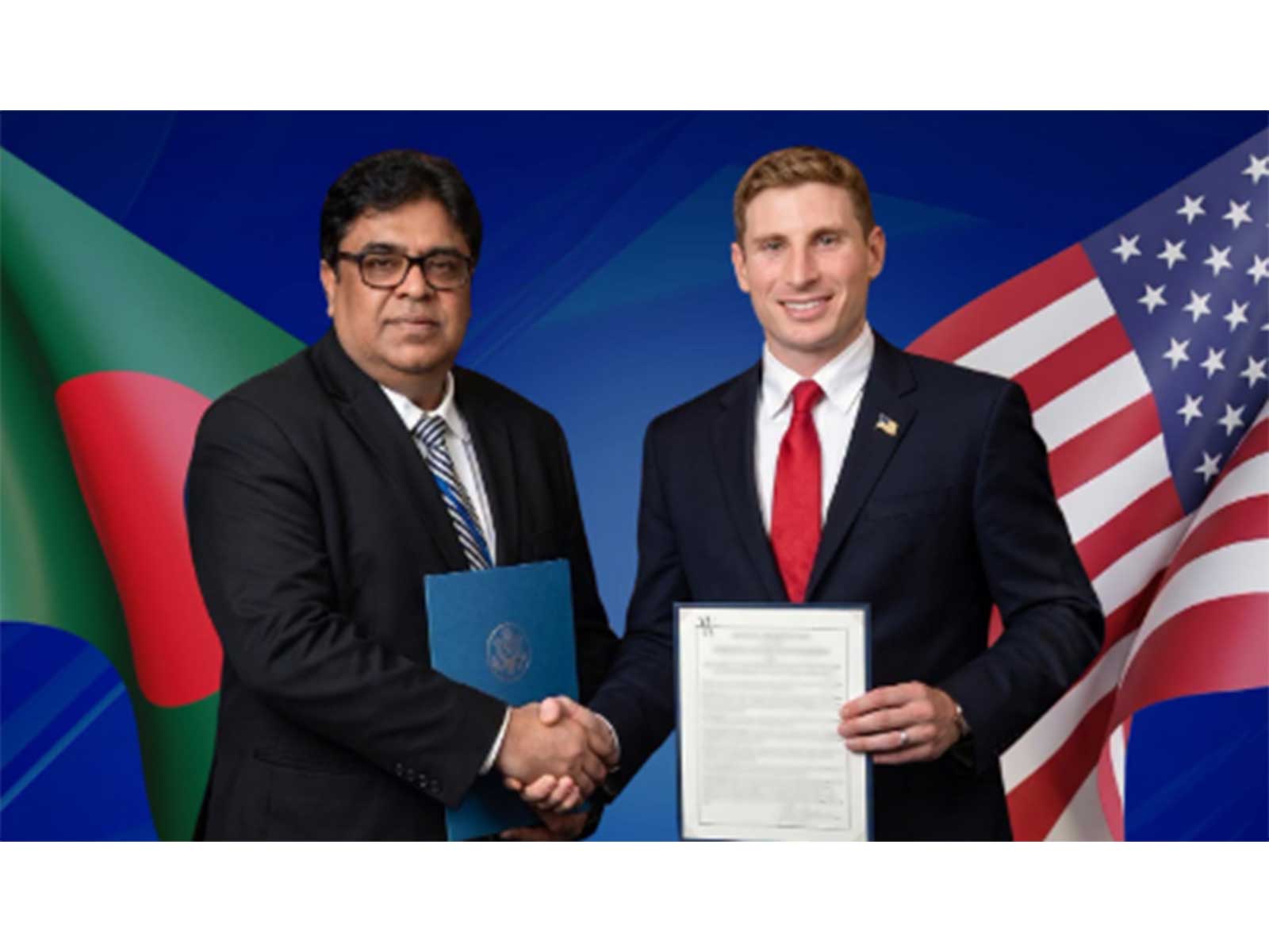 Bangladesh's Prime Minister's Adviser for Science and Technology Rehan Asad and on behalf of the United States Secretary Jacob Helberg (Photo/Facebook/@BNPMediaCell)