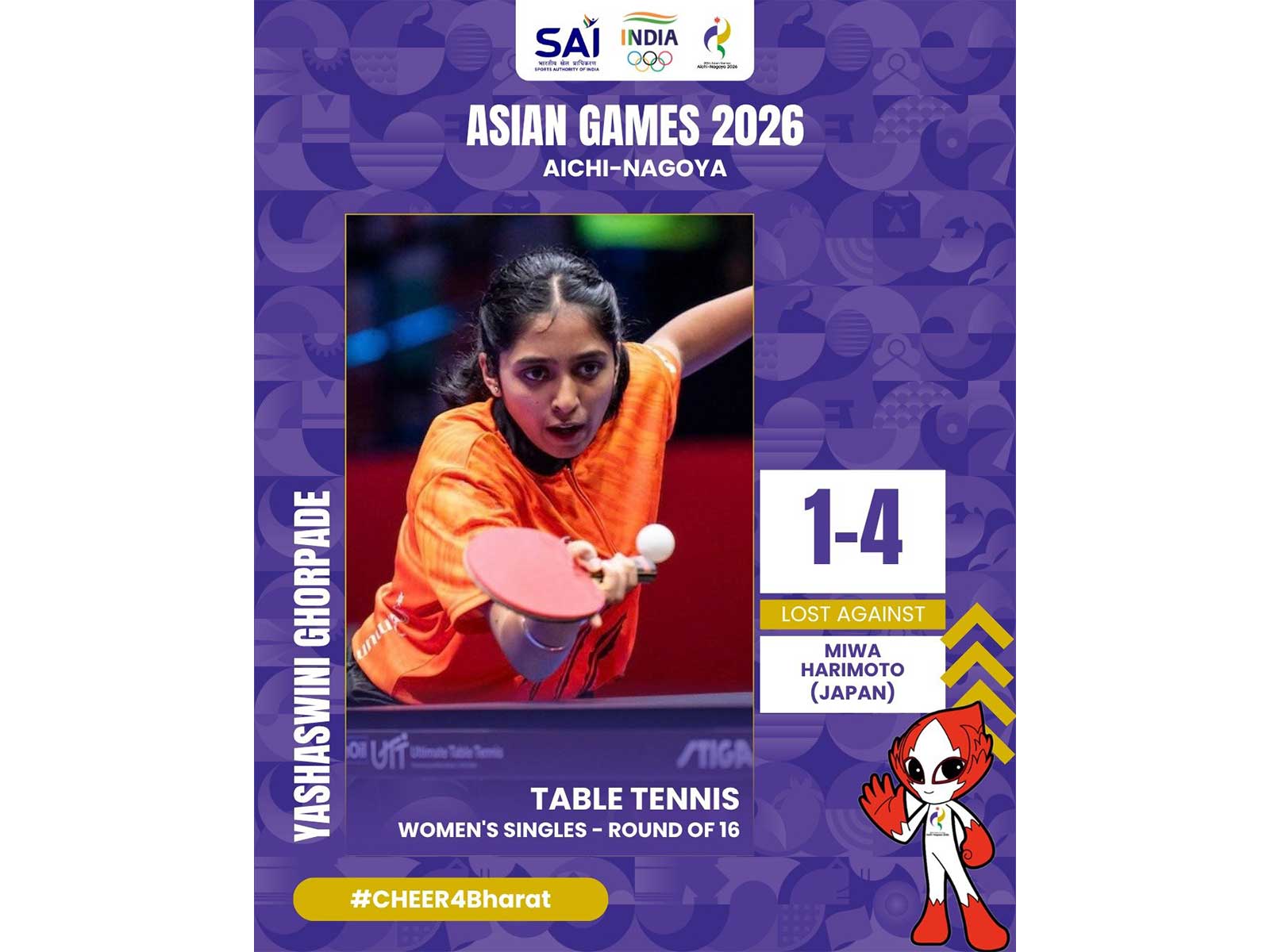 Indian table tennis player Yashaswini Ghorpade. (Photo: X/ @Media_SAI)