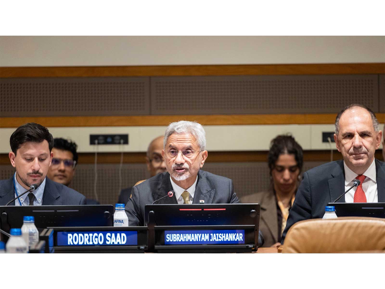 External Affairs Minister S Jaishankar co-chairing co-chair the event on ‘AI in the Context of International Peace & Security, with an Emphasis on Maritime Security’, alongside FM George Gerapetritis of Greece (Photo/X/@DrSJaishankar)