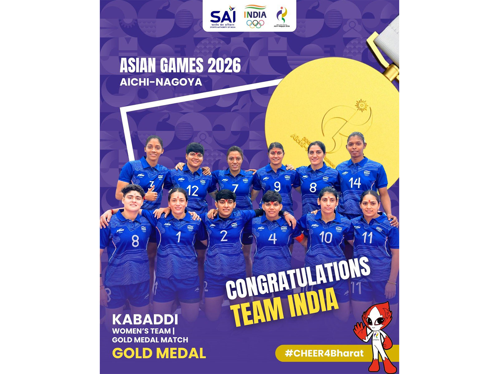 Indian women's kabaddi team successfully defended their Asian Games gold medal. (Photo: X/@Media_SAI)