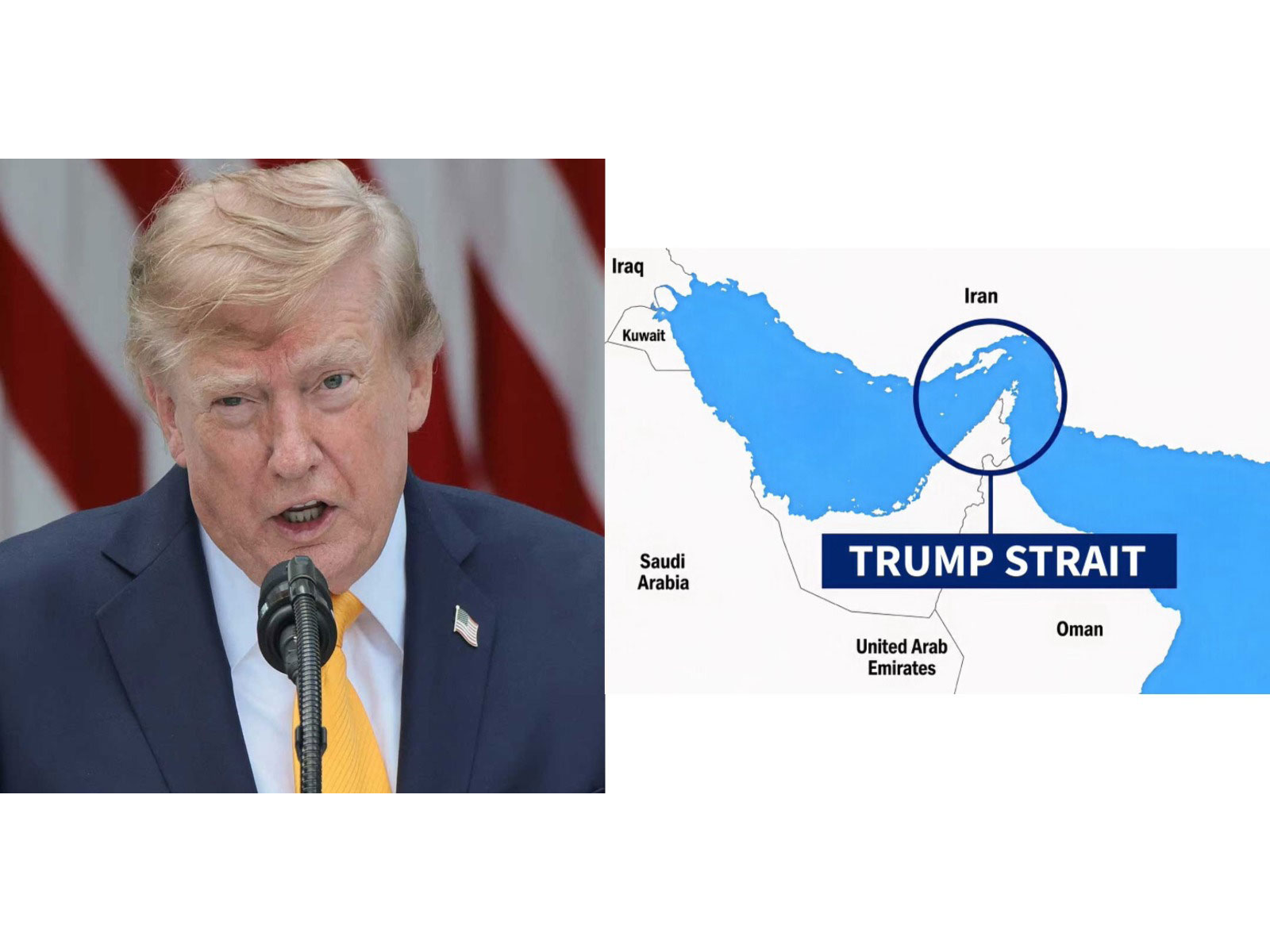 US President Donald Trump shares a map on Truth Social labeling the Strait of Hormuz as **“Trump Strait”** following his rejection of an Iranian seven-day framework offer to reopen the waterway. (Image Source: Donald Trump/Truth Social)