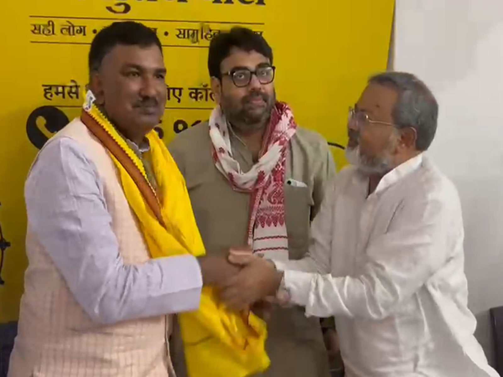 Jan Suraaj Manoj Bharti(State President), Shyam Nandan Yadav (MLC candidate),  Saurav Kumar (Spokesperson) (Photo/ANI)