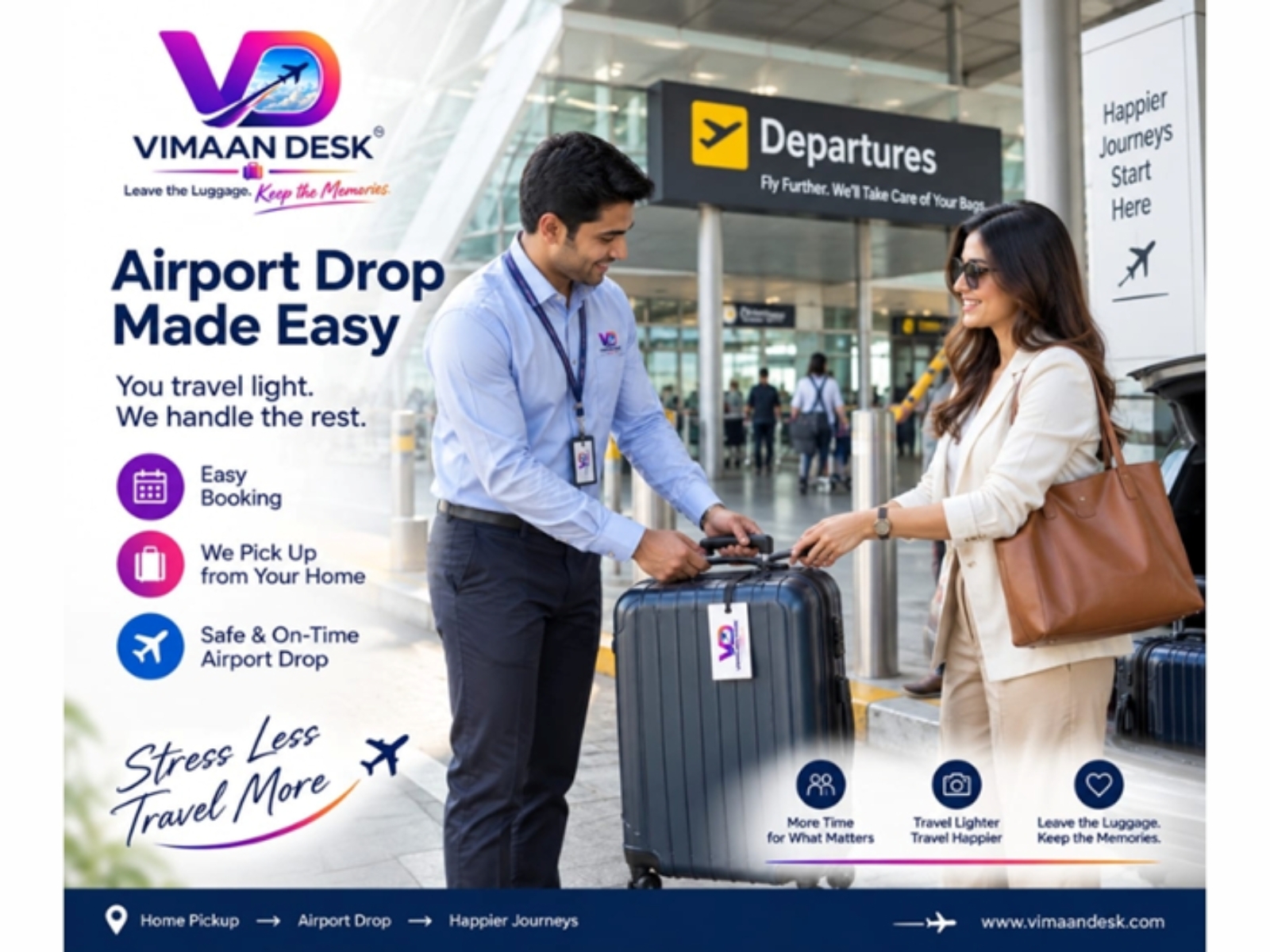 Passengers in Delhi NCR, Bengaluru and Hyderabad can book baggage pickup 12–24 hours before departure, with airport curbside delivery or assistance up to the airline’s check-in counter.
