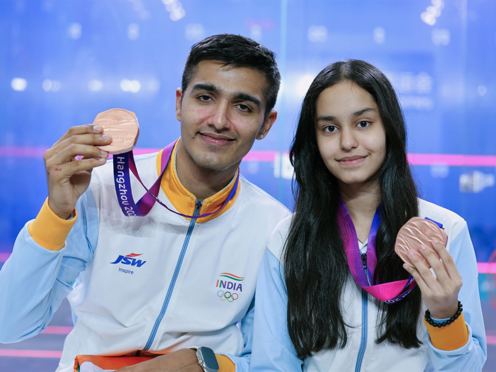 Indian squash players Abhay Singh (L) and Anahat Singh. (Photo: ANI)