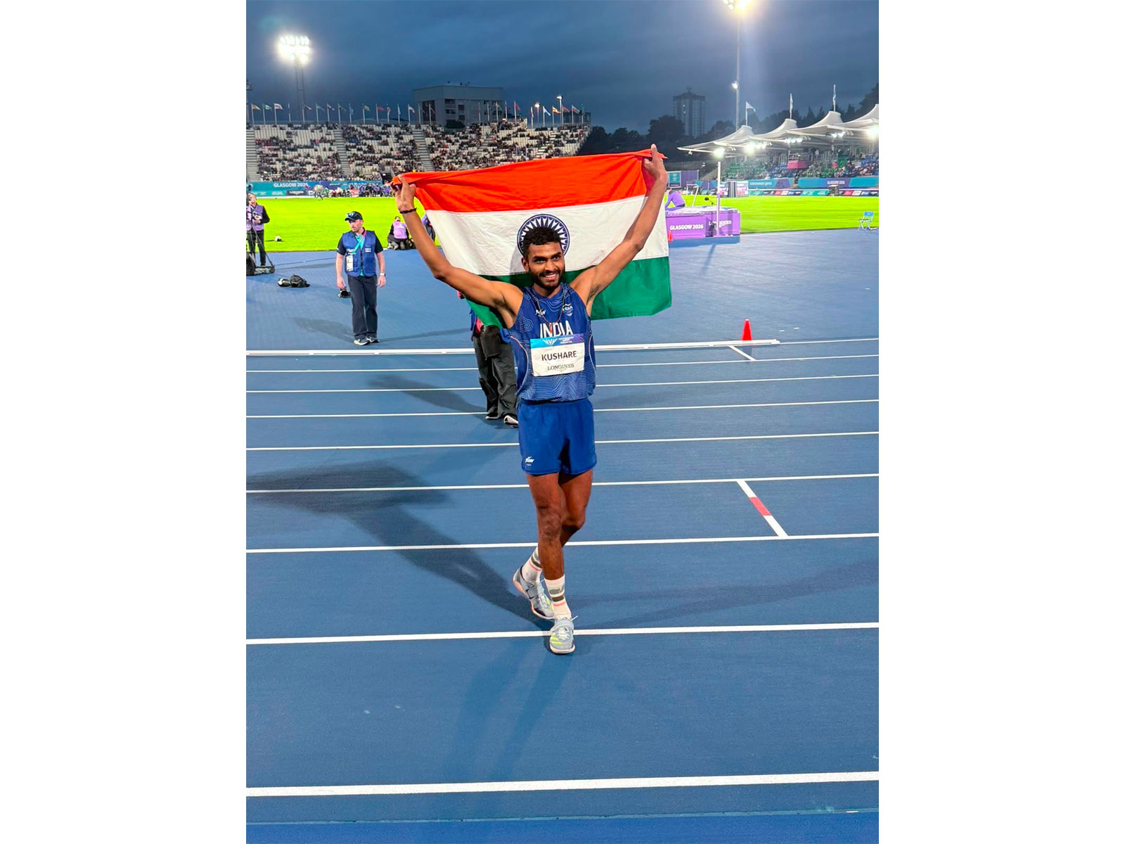 Sarvesh Kushare celebrating with Indian flag. (Photo: X/@KirenRijiju)