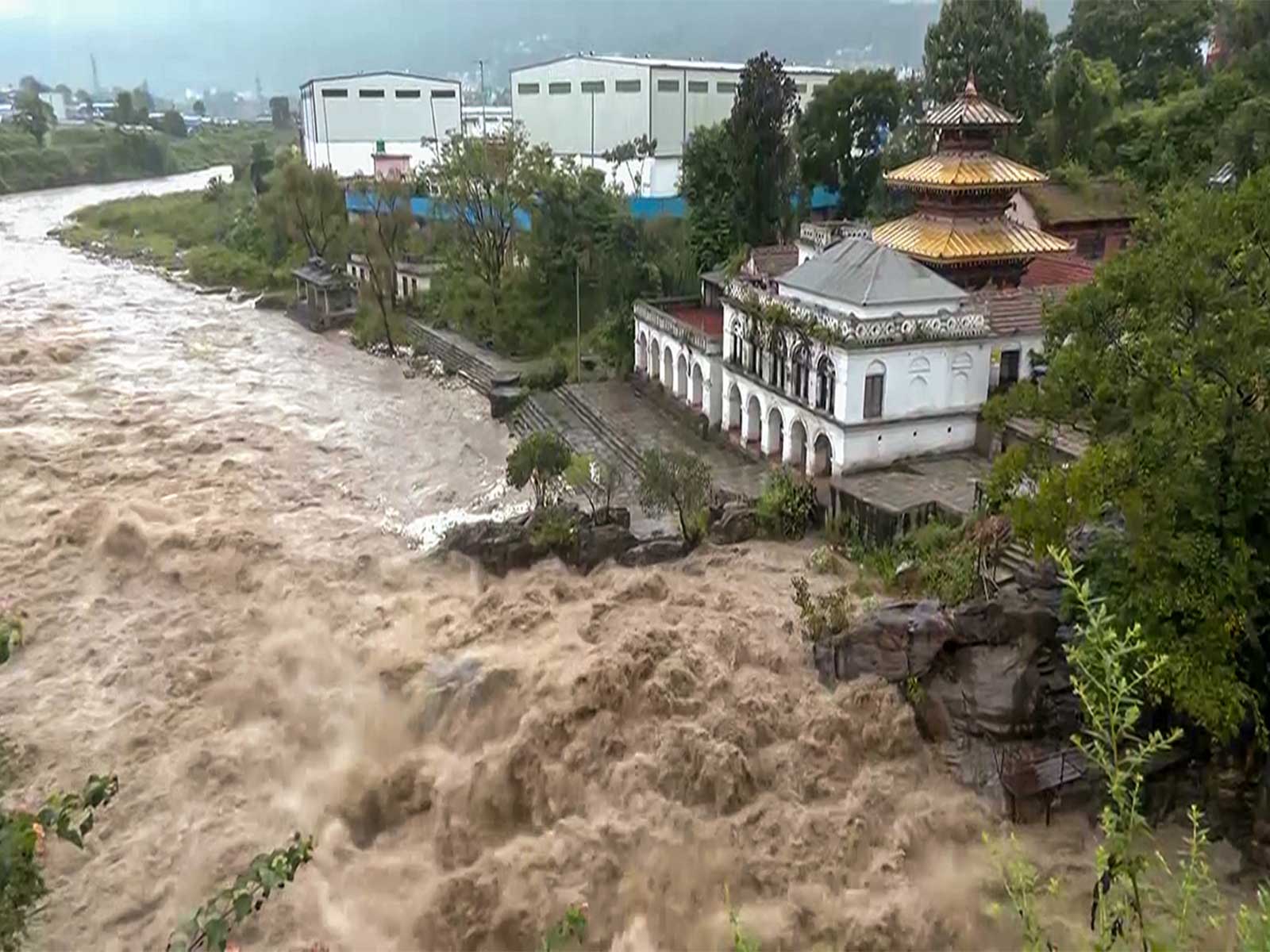 Swollen Bagmati River overflows banks in Kathmandu after heavy rain (Photo/ANI)