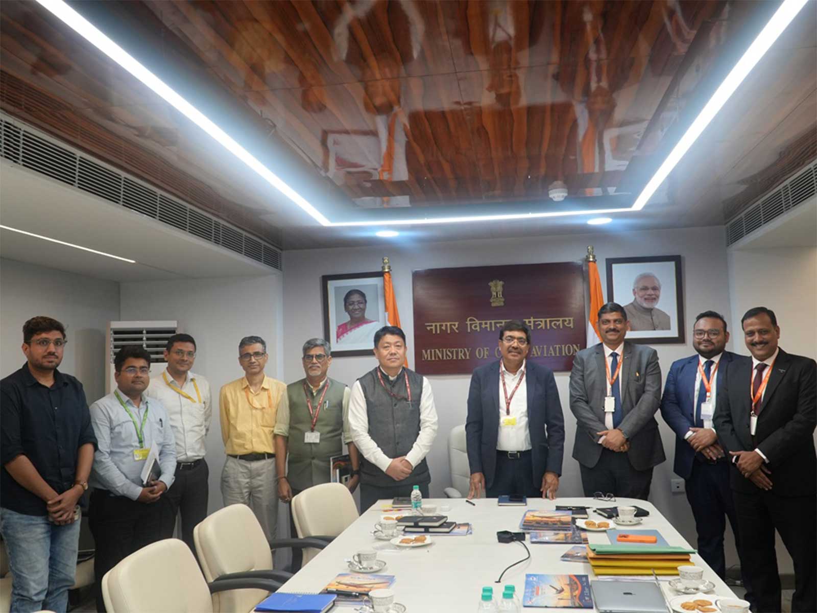 Megamax CMD with Senior MoCA and DGCA Officials during Air Ayodhya's NOC review meeting.