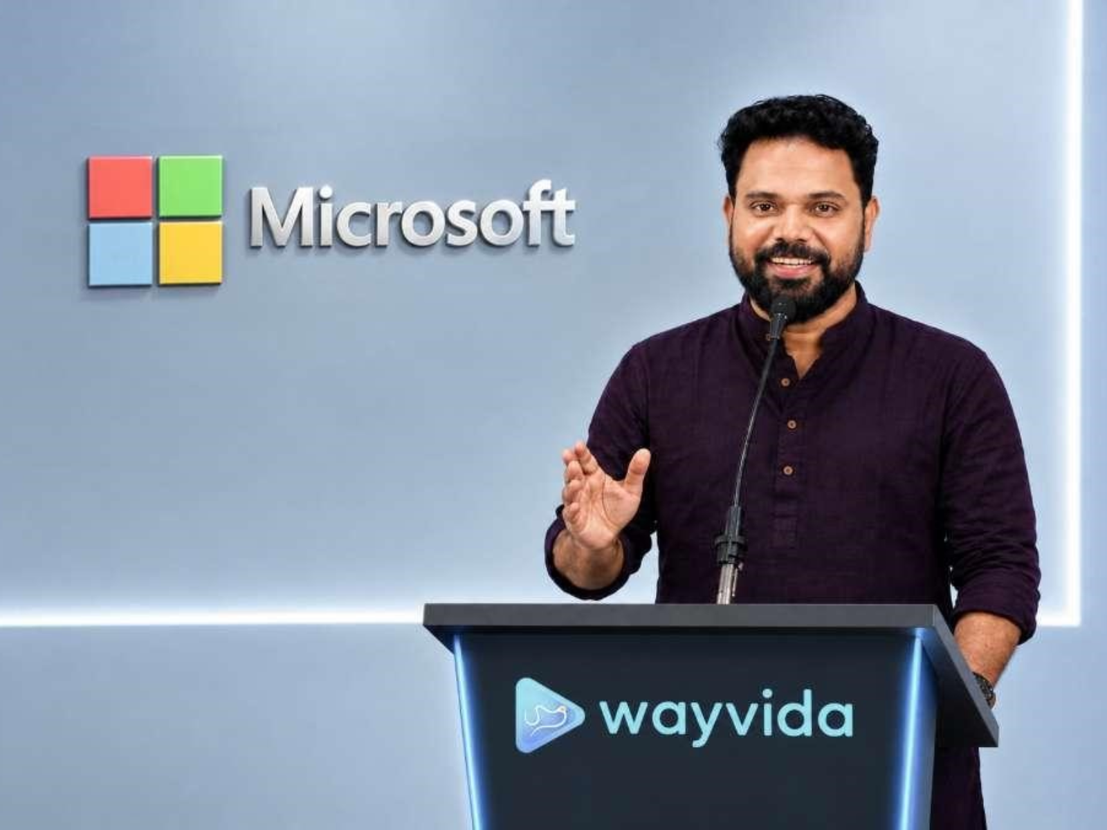 Gireesh Neyyar addressing the media on Microsoft’s support for Wayvida (Image Courtesy:Wayvida)