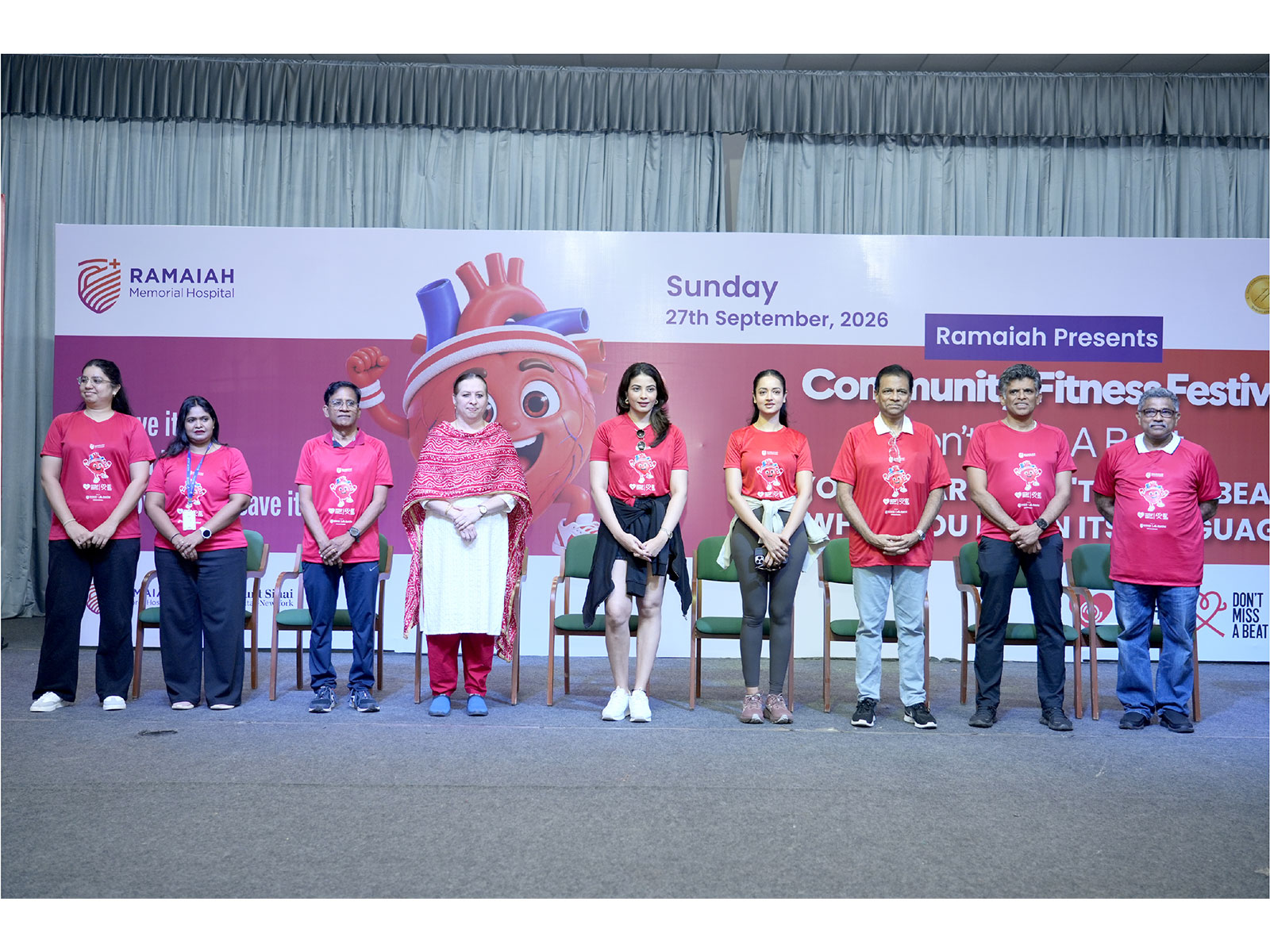 Film Actresses Kavya Shetty, Shanvi Srivastava & Dr. Madan S Gaekwad - COO, Ramaiah Memorial Hospital and others participated in the heart care awareness programme organised by RMH