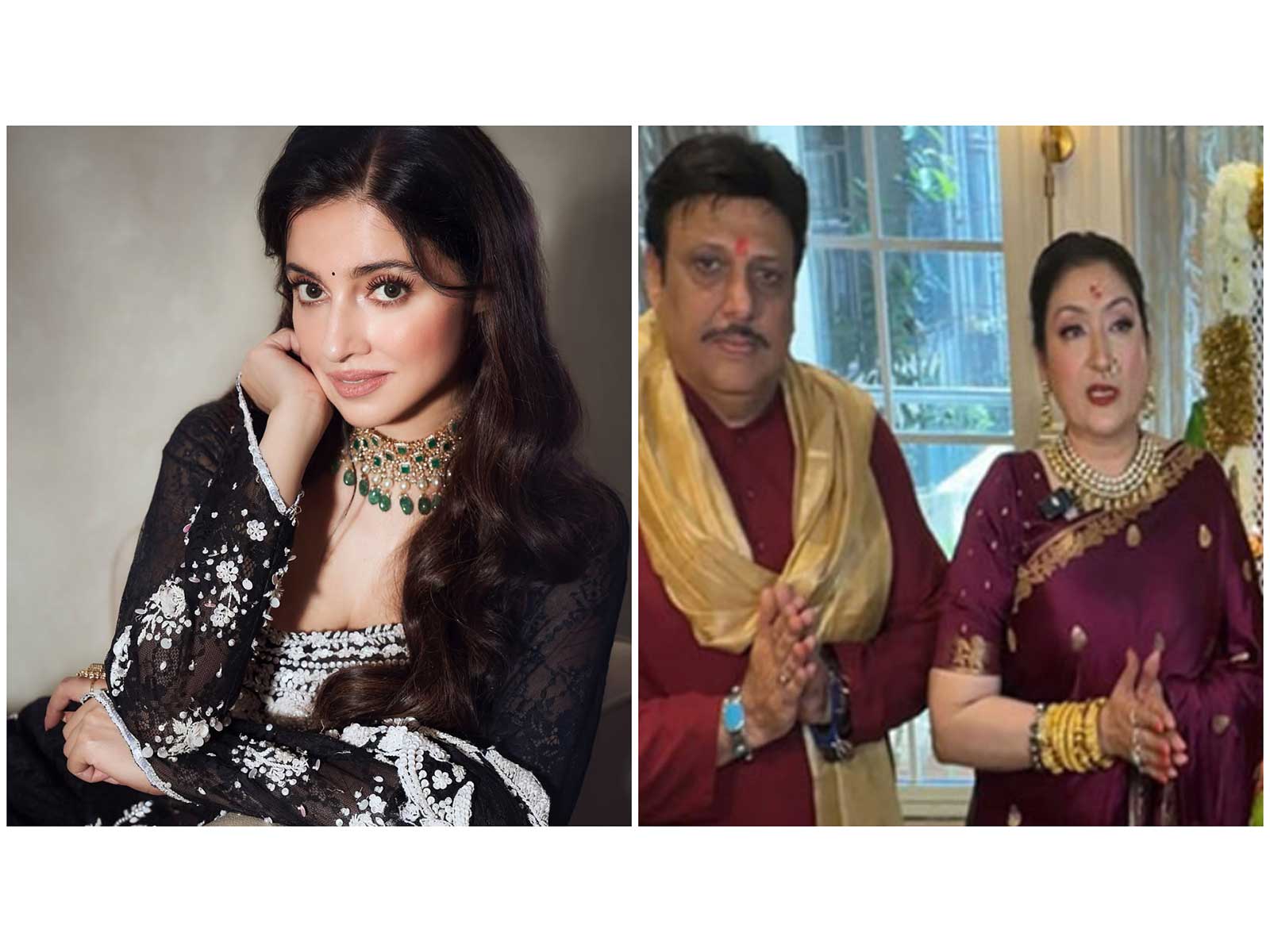 Divya Khossla (L) Govinda and Sunita (R) (Photos/instagram/@divyakhossla/ANI)