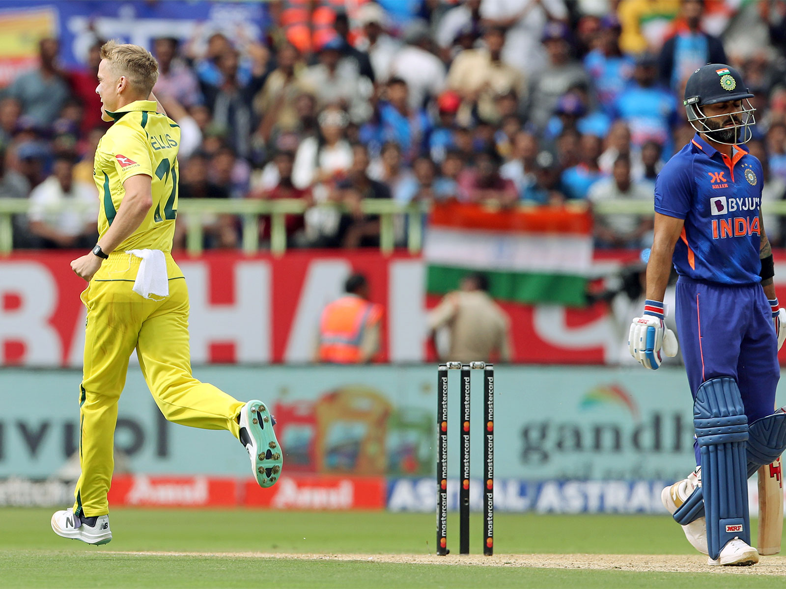 Australian bowler pacer Nathan Ellis against India (Photo/ANI)
