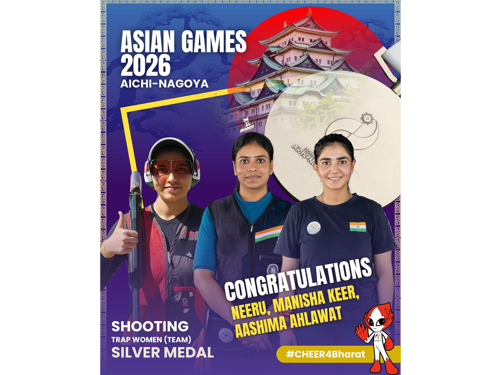 India clinched silver in women's trap team event at Asian Games 2026 (Photo: X/@mansukhmandviya)