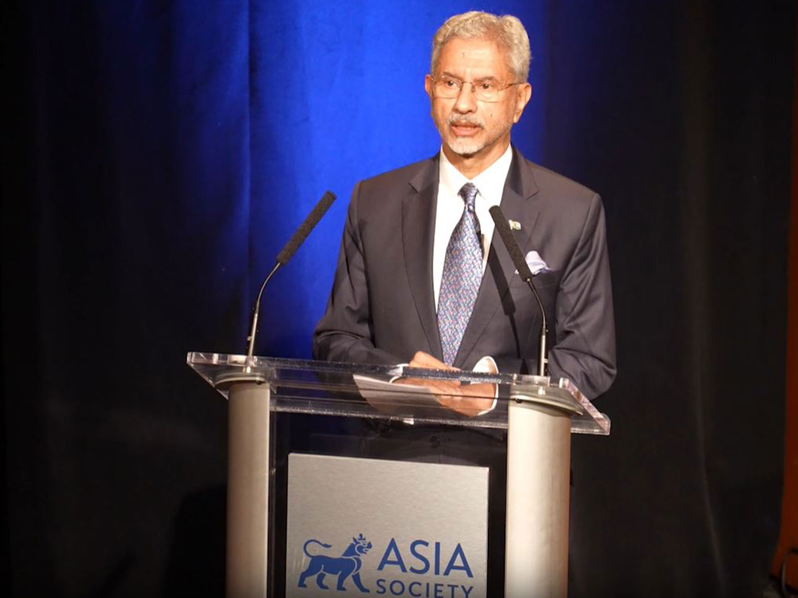 External Affairs Minister S Jaishankar speaks during an event organised by the Asia Society in New York. (Photo/ANI)