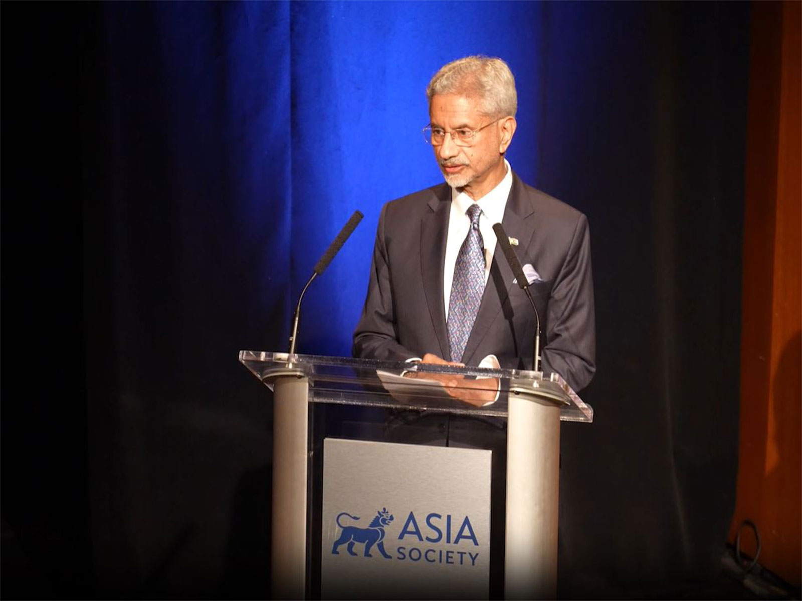 External Affairs Minister S Jaishankar speaks during an event organised by the Asia Society in New York. (Photo/ANI)