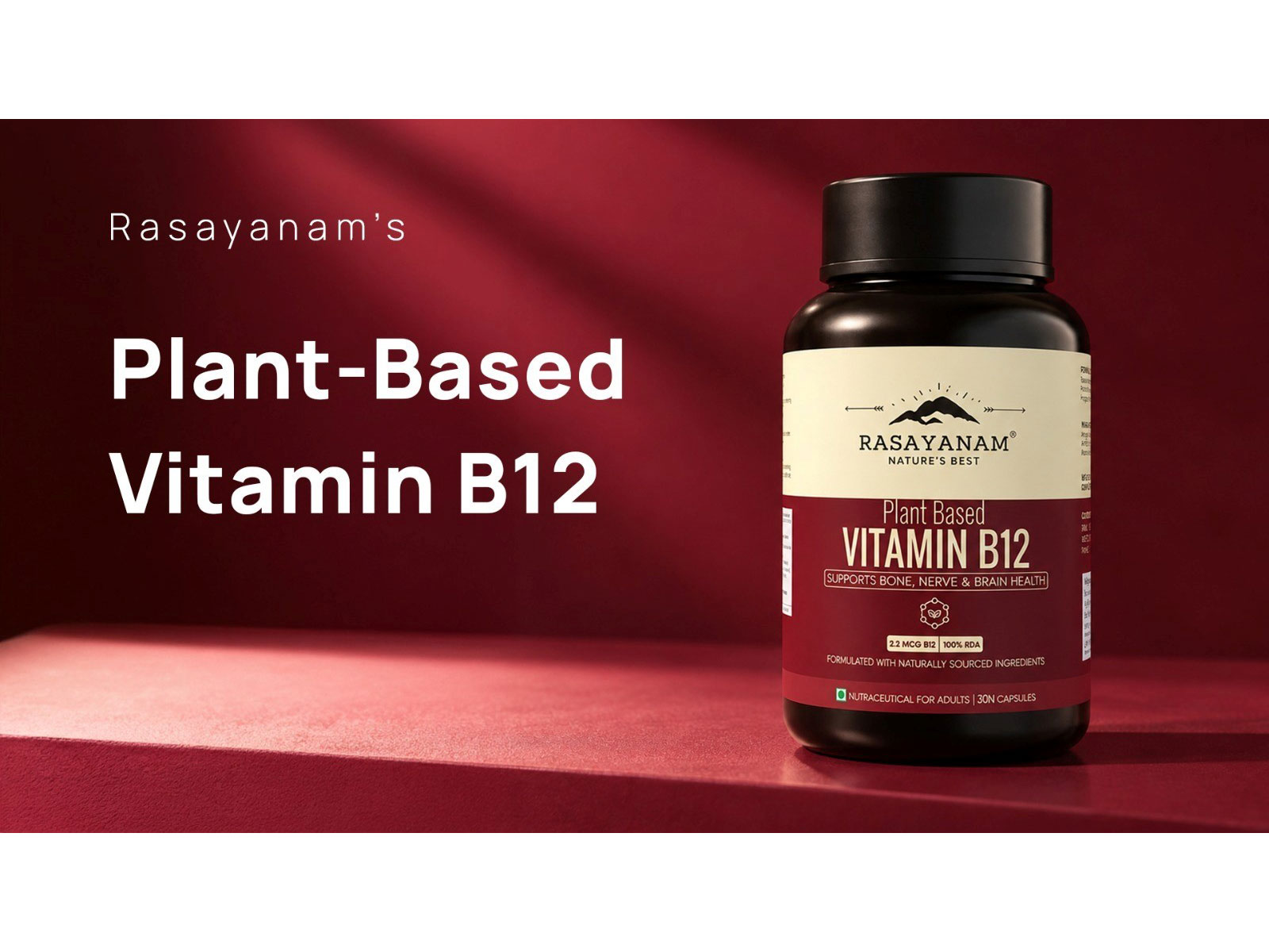 Rasayanam’s Plant-Based Vitamin B12 offers a vegan-friendly approach to daily Vitamin B12 supplementation.