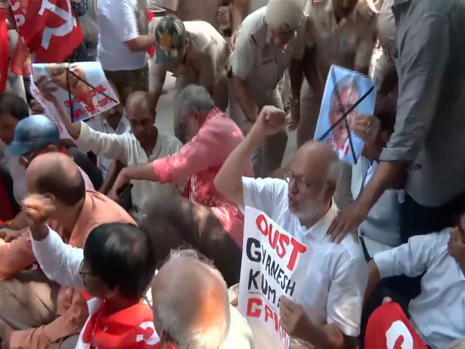 CPI(M) General Secretary MA Baby detained during Left parties’ protest against CEC (Photo/ ANI)