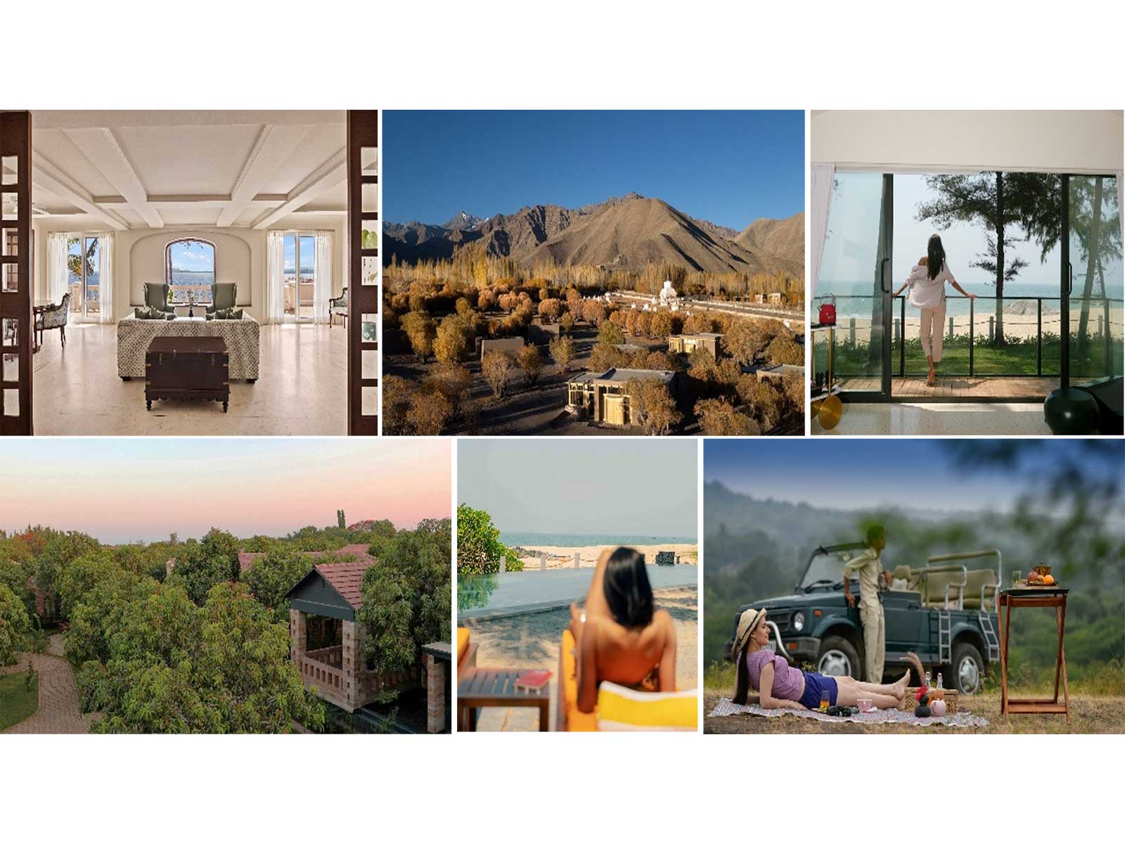Signature images from The Postcard Hotel portfolio, including - Goa, Leh, Gir, Karnataka and beyond