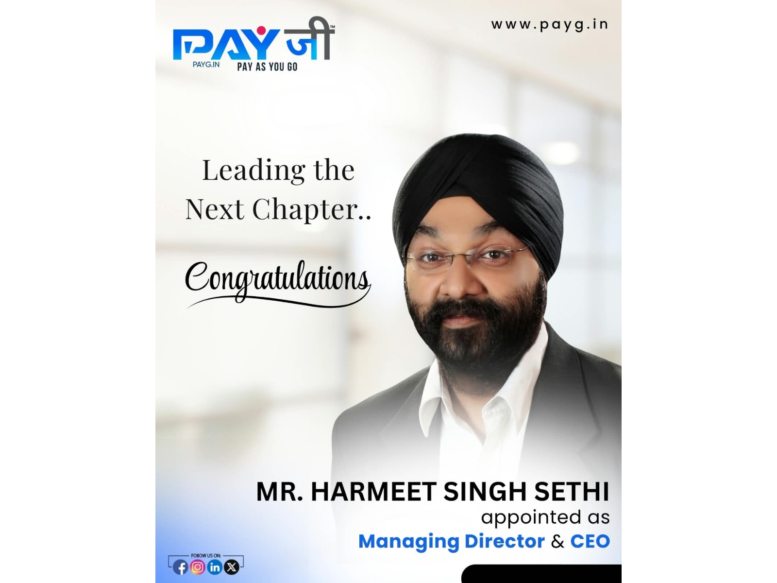 PayG Announces Harmeet Singh Sethi as Managing Director & CEO, Strengthening Leadership for Its Next Phase of Growth
