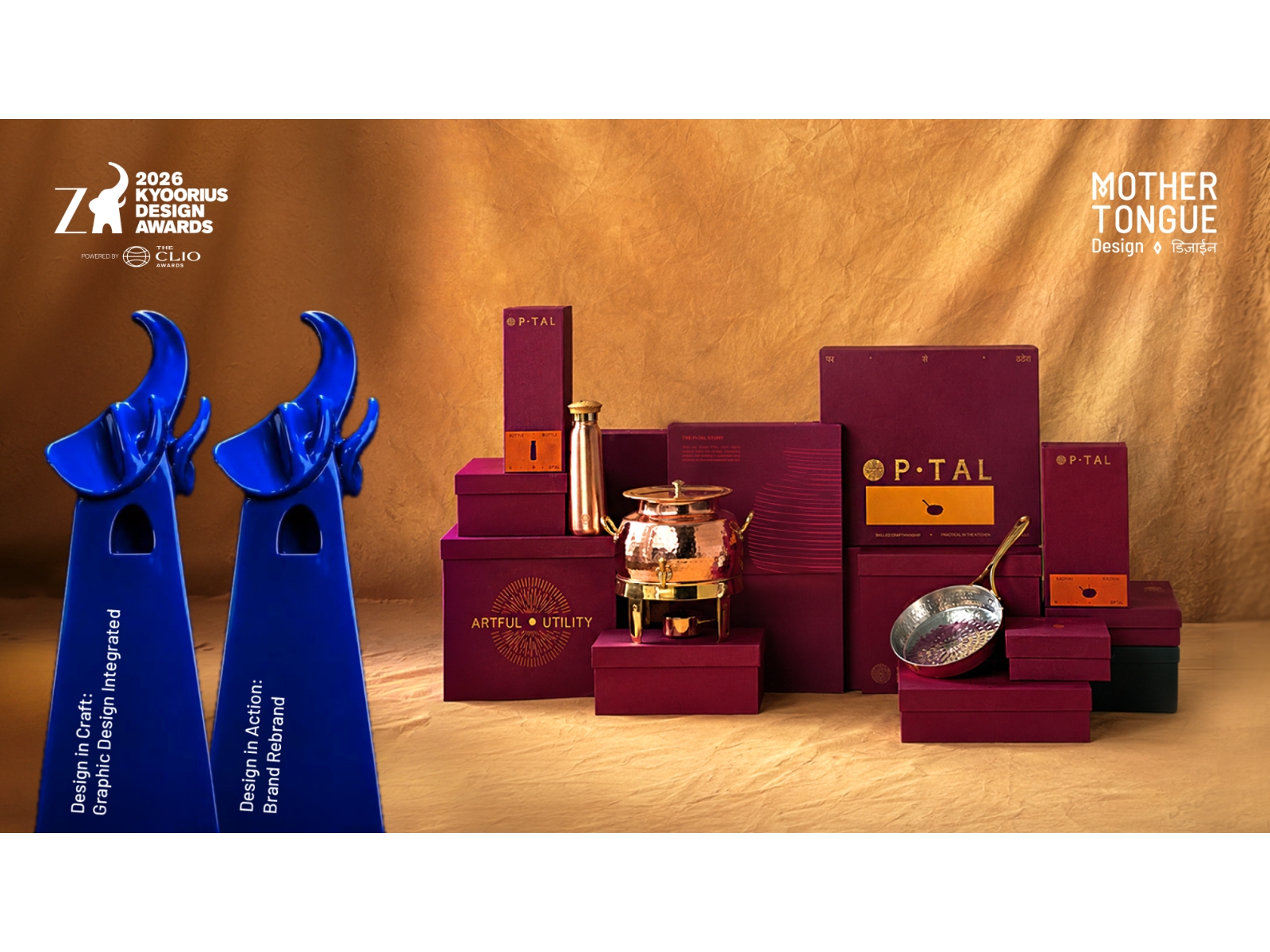Mother Tongue Design Wins Two Blue Elephants at the 2026 Kyoorius Design Awards for P•TAL's Rebrand