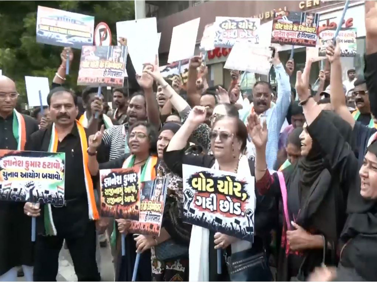 Gujarat Congress workers protesting in Ahmedabad (Photo/ANI)