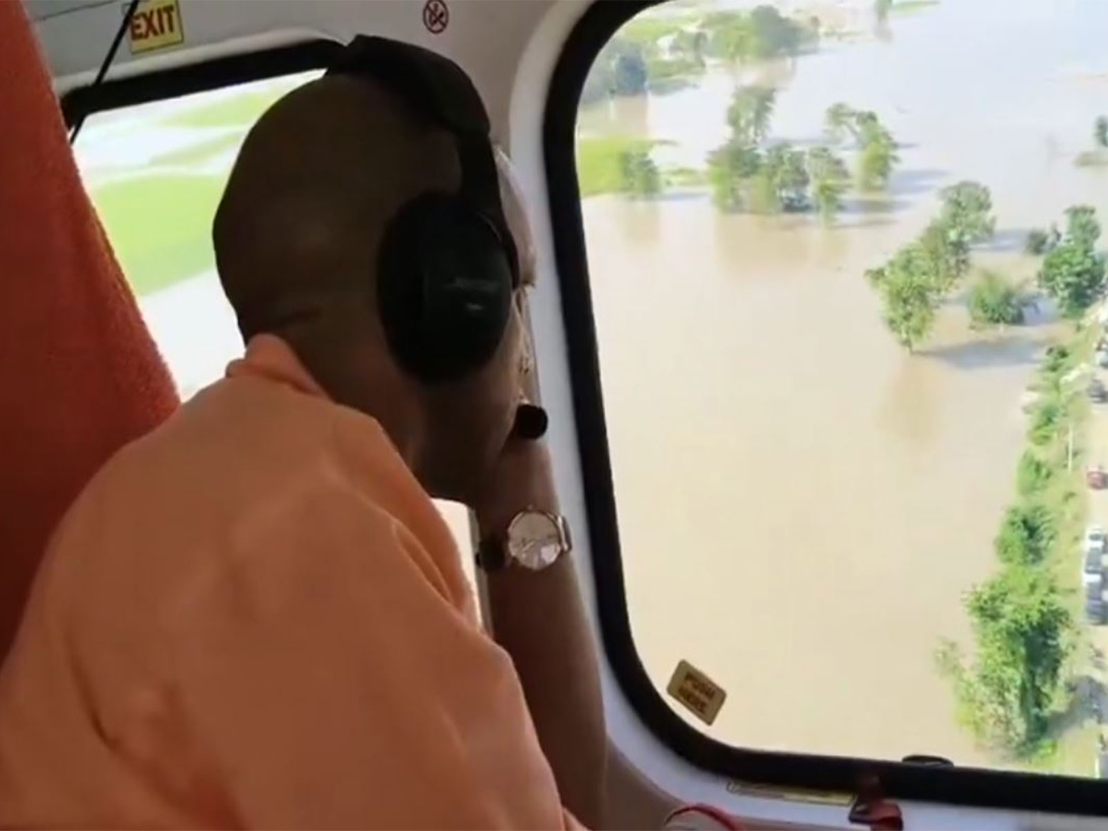 Uttar Pradesh CM Yogi Adityanath conducted aerial survey in Kushinagar (Photo/ANI)
