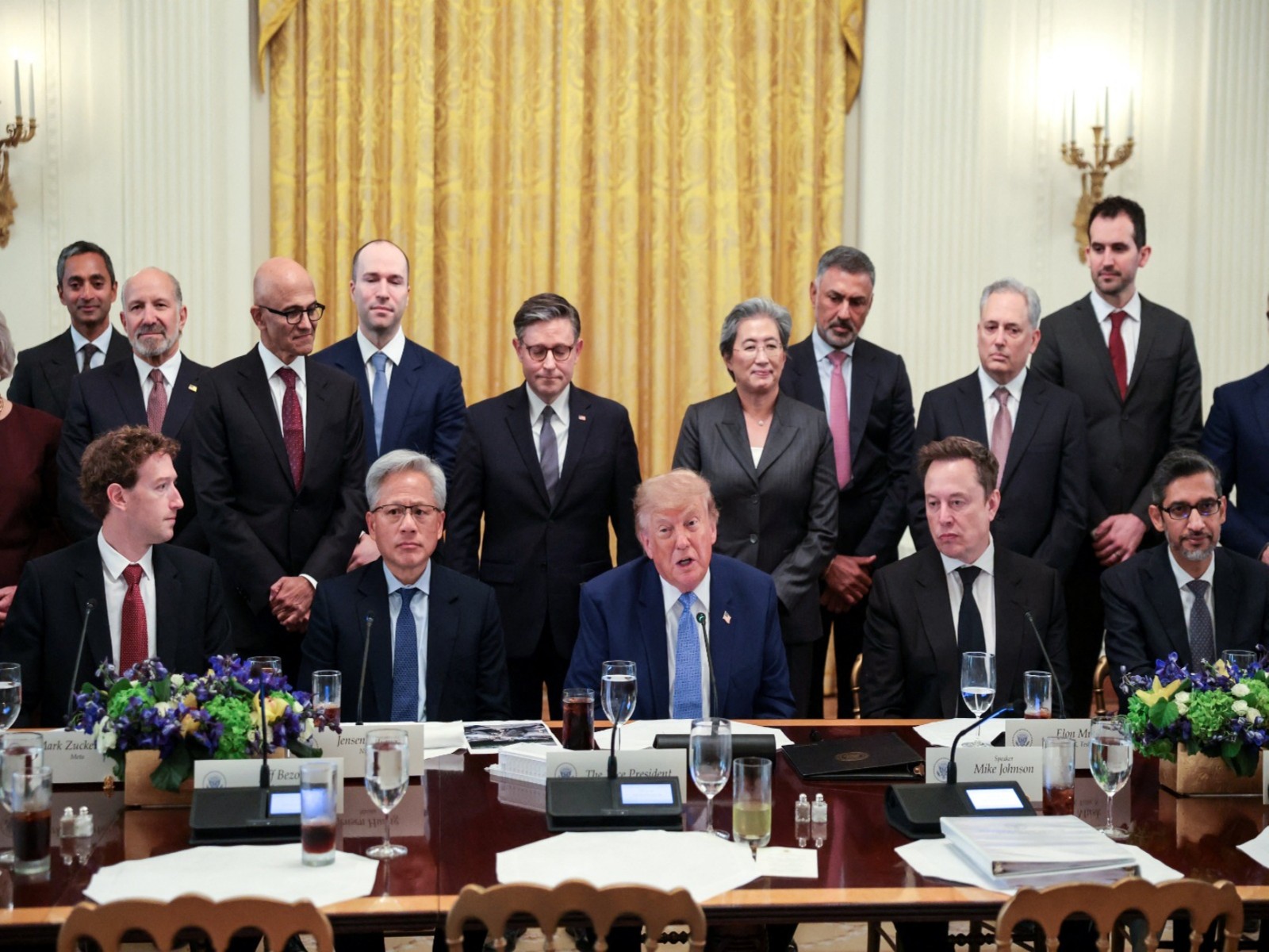 US President Donald Trump with tech giants Elon Musk, Sundar Pichai, Mark Zukerberg, Dario Amodei, and others (Photo/Reuters)