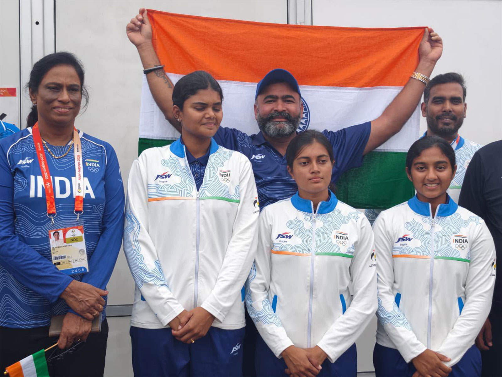 Indian compound archery women's gold medal winning team. (Photo: @PTUshaOfficial X)