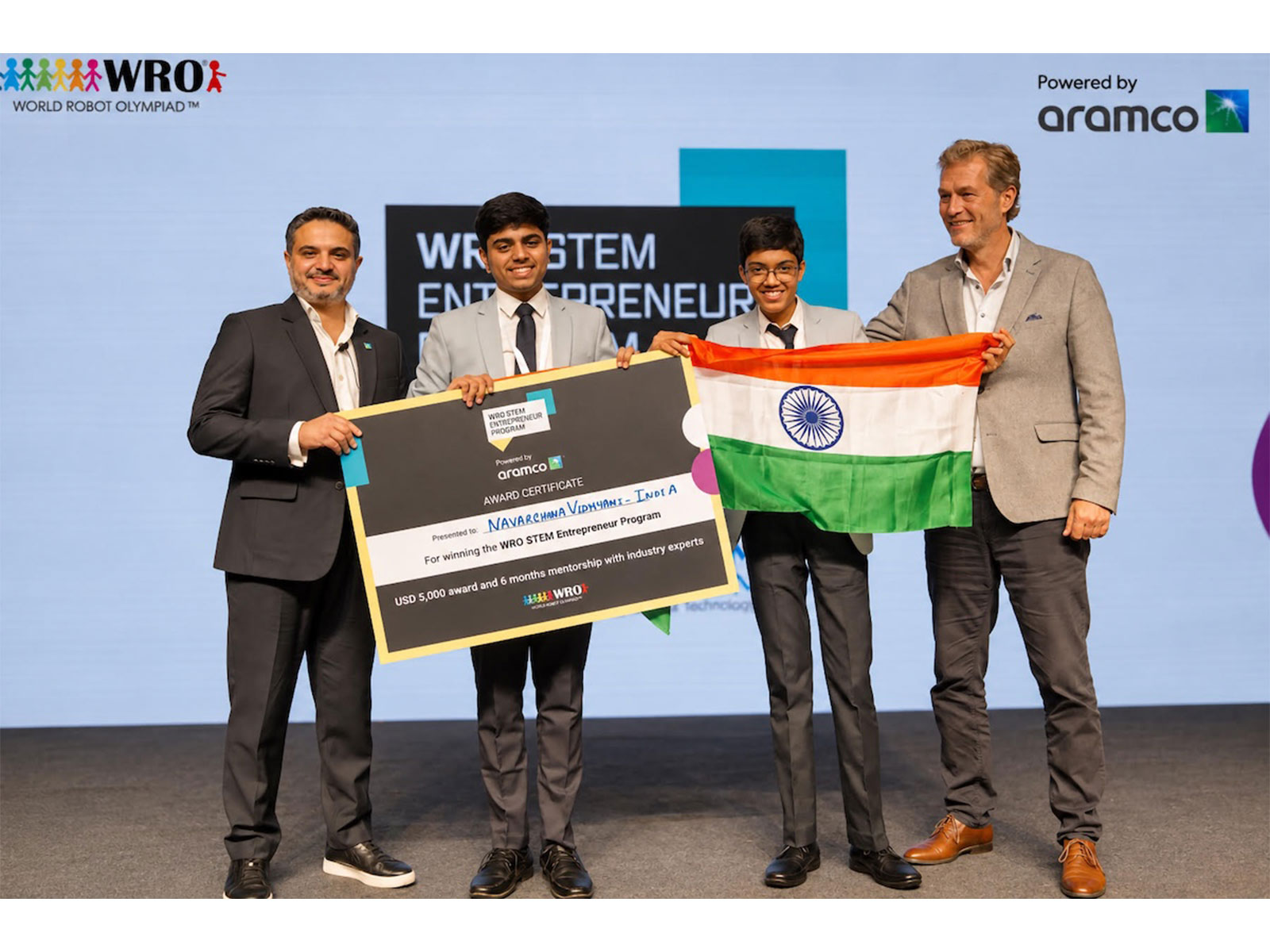 Navrachana Vidyani from India, one of four winning teams of the WRO STEM Entrepreneur Program, receives a $5,000 award and six months of mentoring from industry experts.