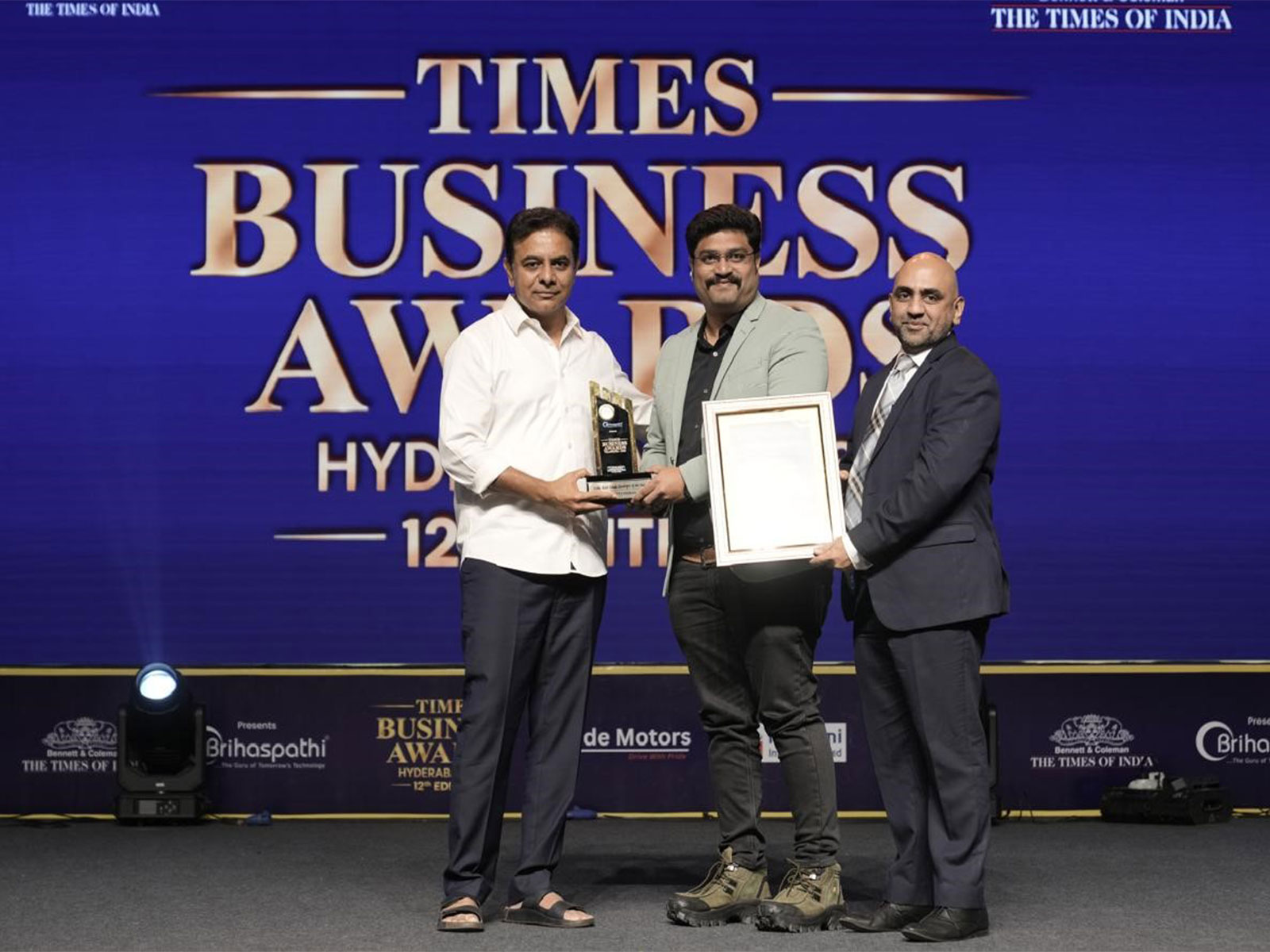 From left: Sri K. T. Rama Rao (KTR), MLA; Mr. R. Mahaveer, Managing Partner; and Mr. Mohammed Hussain, VP – Marketing, Eeshanya Infraa.