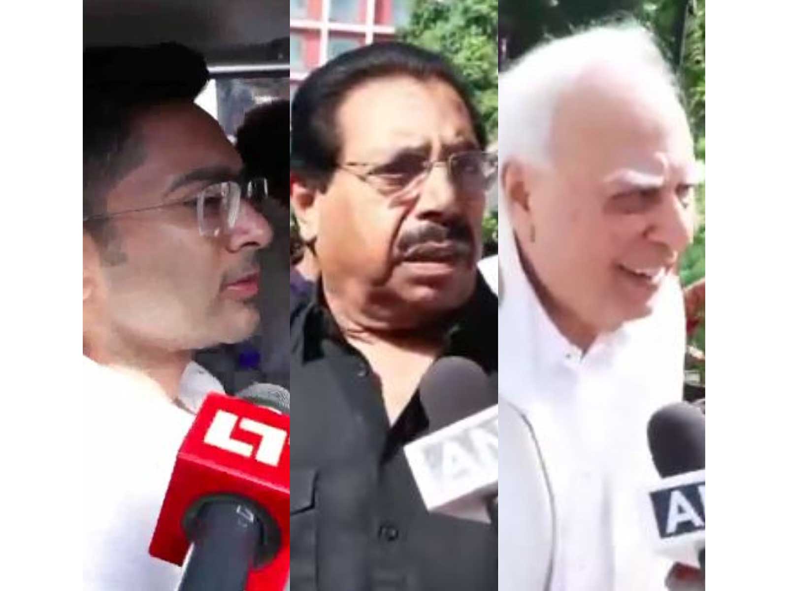 TMC MP Abhishek Banerjee, NCP-SP leader PC Chacko and Congress Rajya Sabha MP Kapil Sibal  (Photo/ANI)