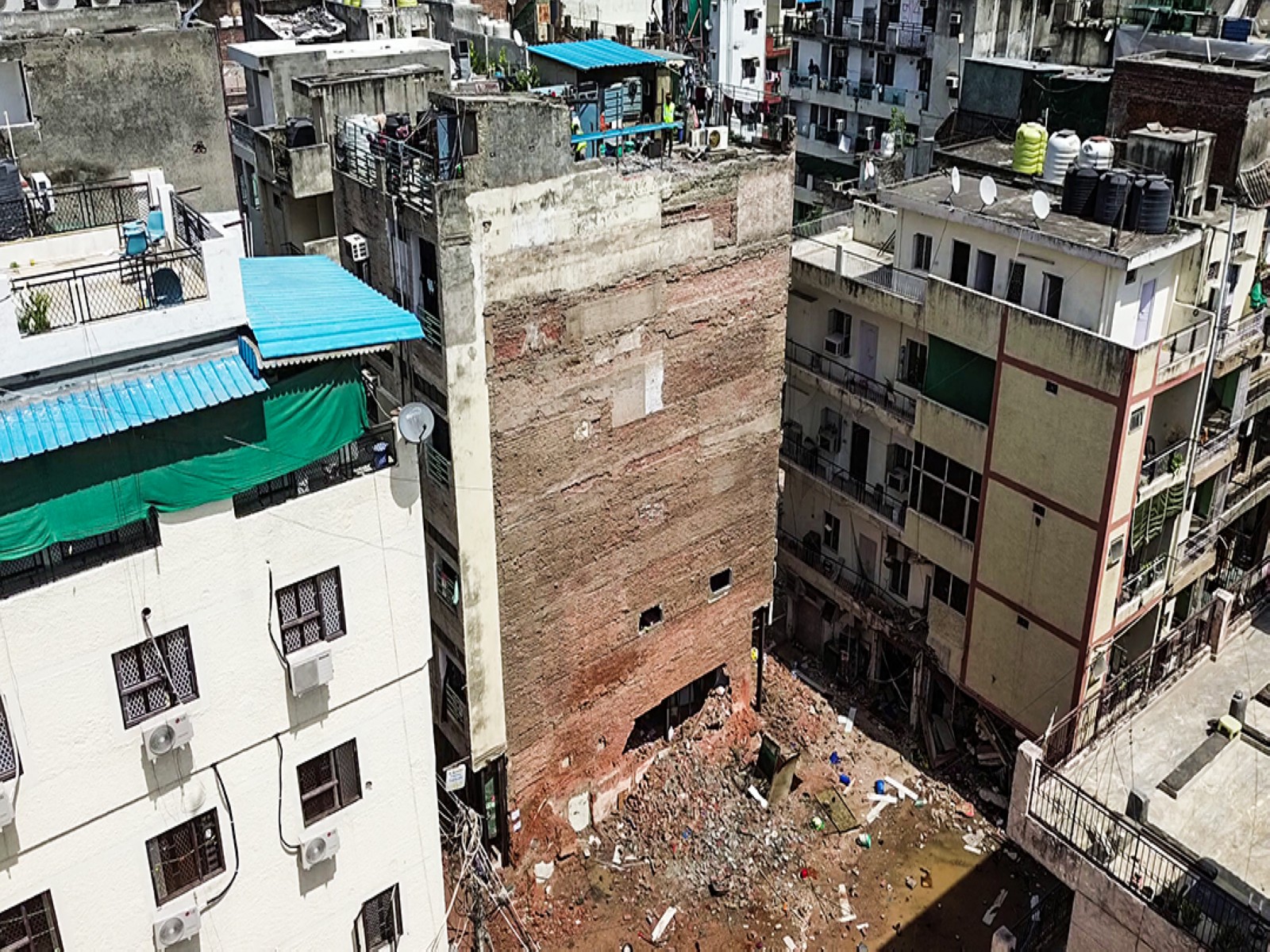 An aerial view from the Satya Niketan building collapse site (File Photo/ANI)