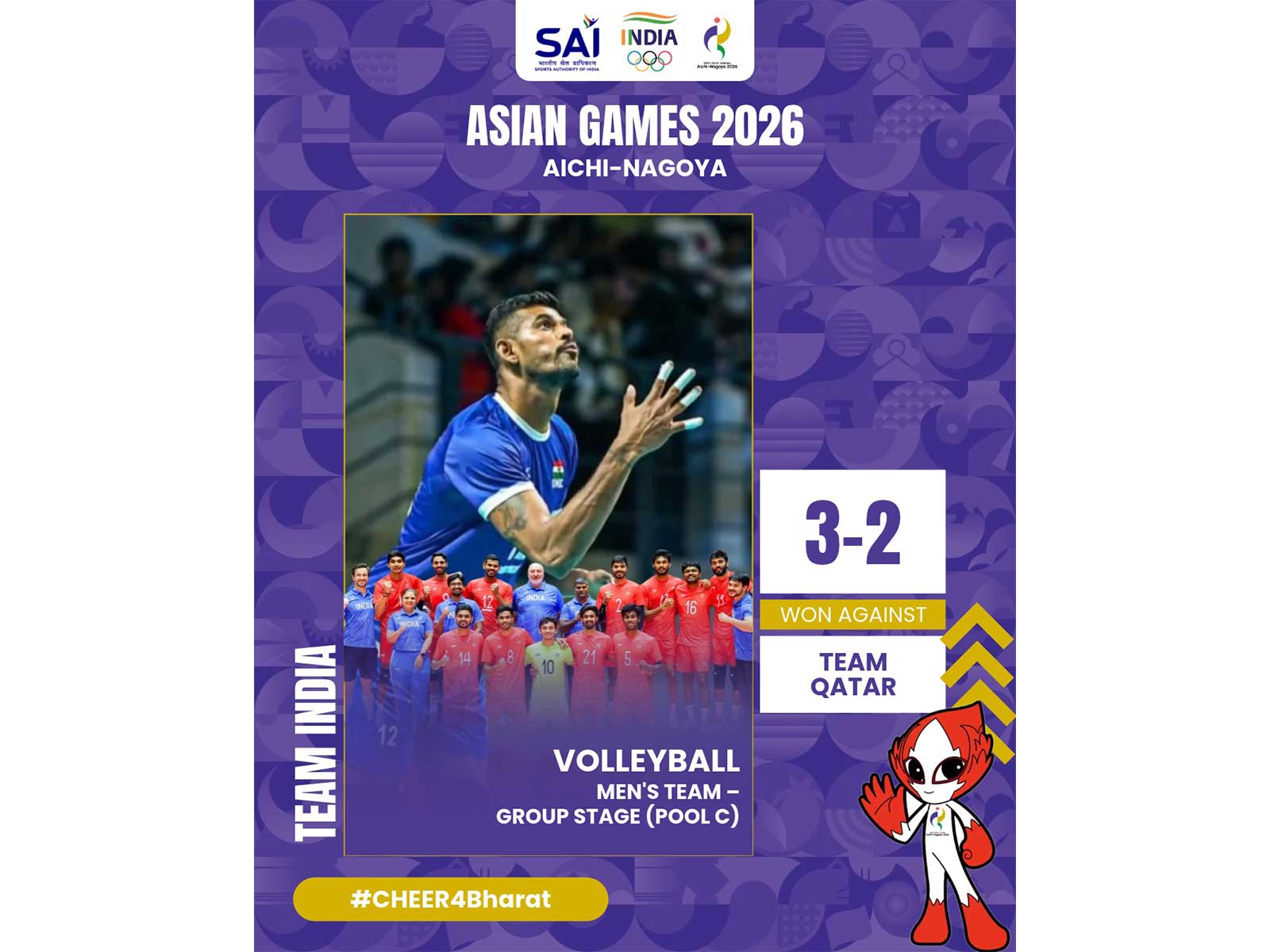 India men's volleyball team is out of Asian Games 2026. (Photo: X/ @Media_SAI)