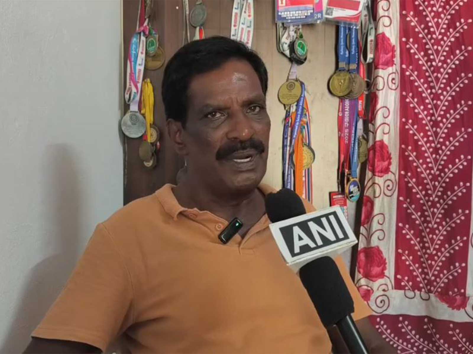 Vithya Ramraj's father in Coimbatore. (Photo: ANI)