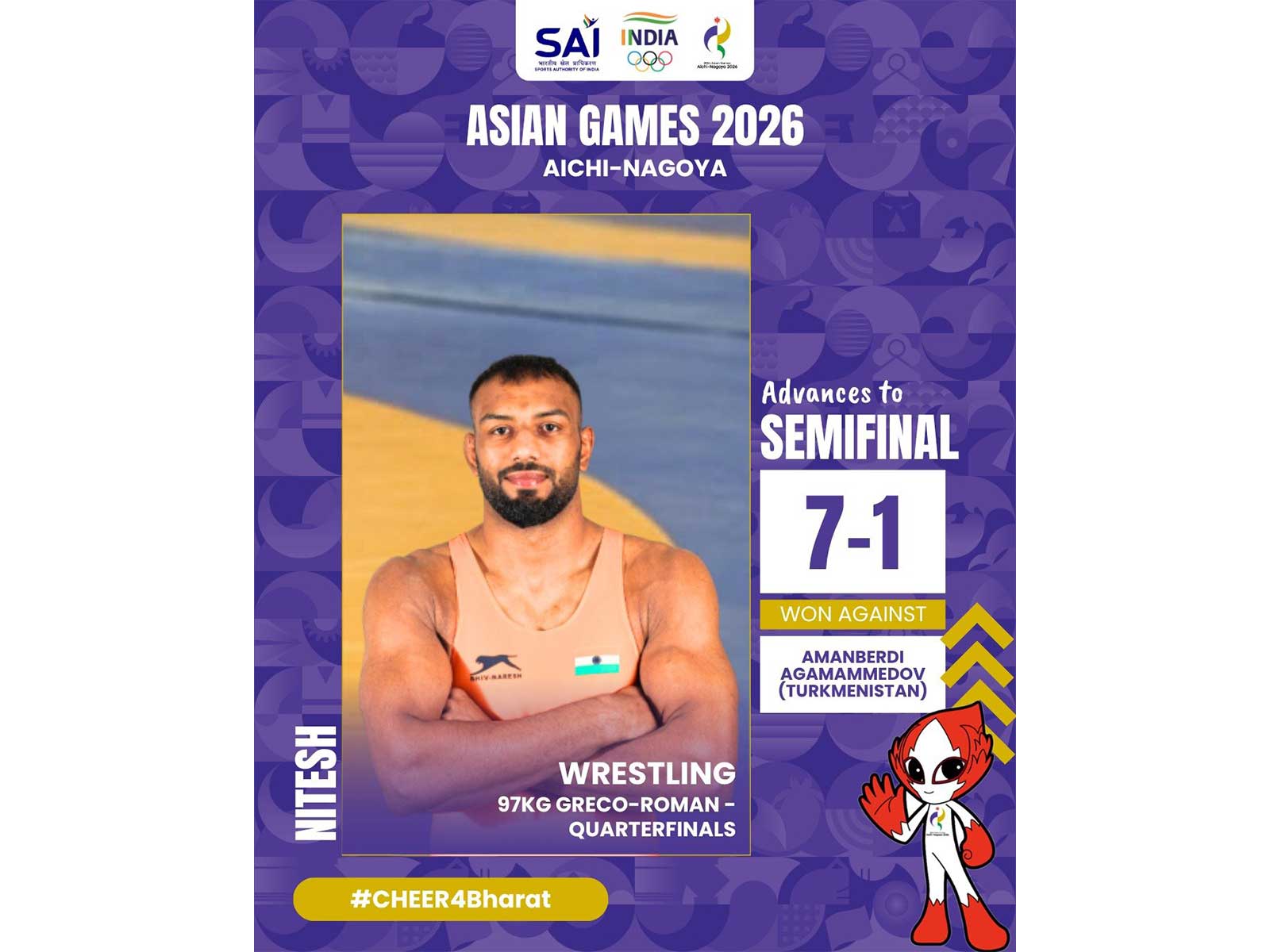 India's greco-roman wrestler Nitesh Siwach. (Photo: X/ @Media_SAI)