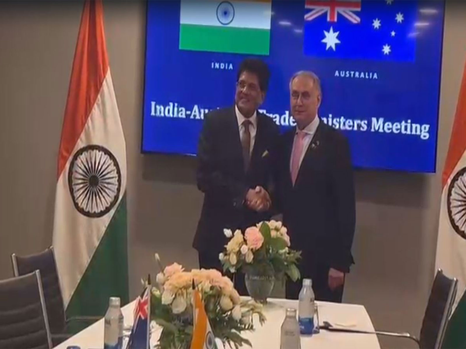 Union Minister Piyush Goyal and Australia’s Minister for Trade and Tourism, Don Farrell (Photo/ANI)