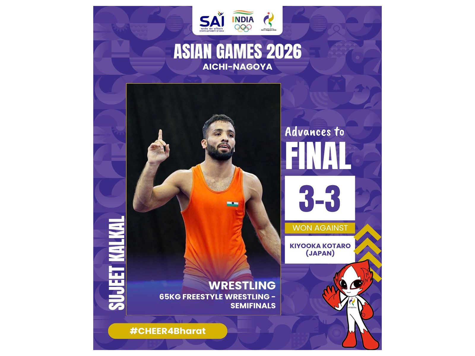 Indian wrestler Sujeet Kalkal. (Photo: X/ @Media_SAI)