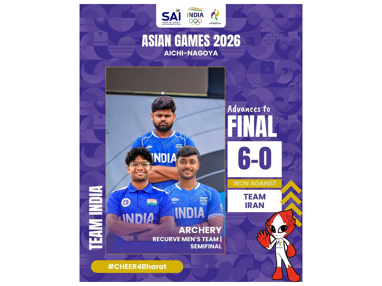 India men's recurve archery team secured silver medal in Asian Games 2026. (Photo: ANI)