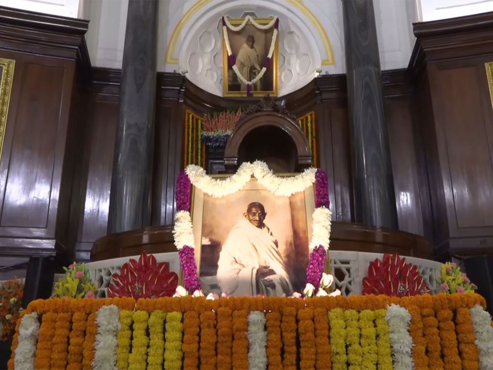Potrait of Mahatma Gandhi in Samvidhan Sadan (Photo/ANI)