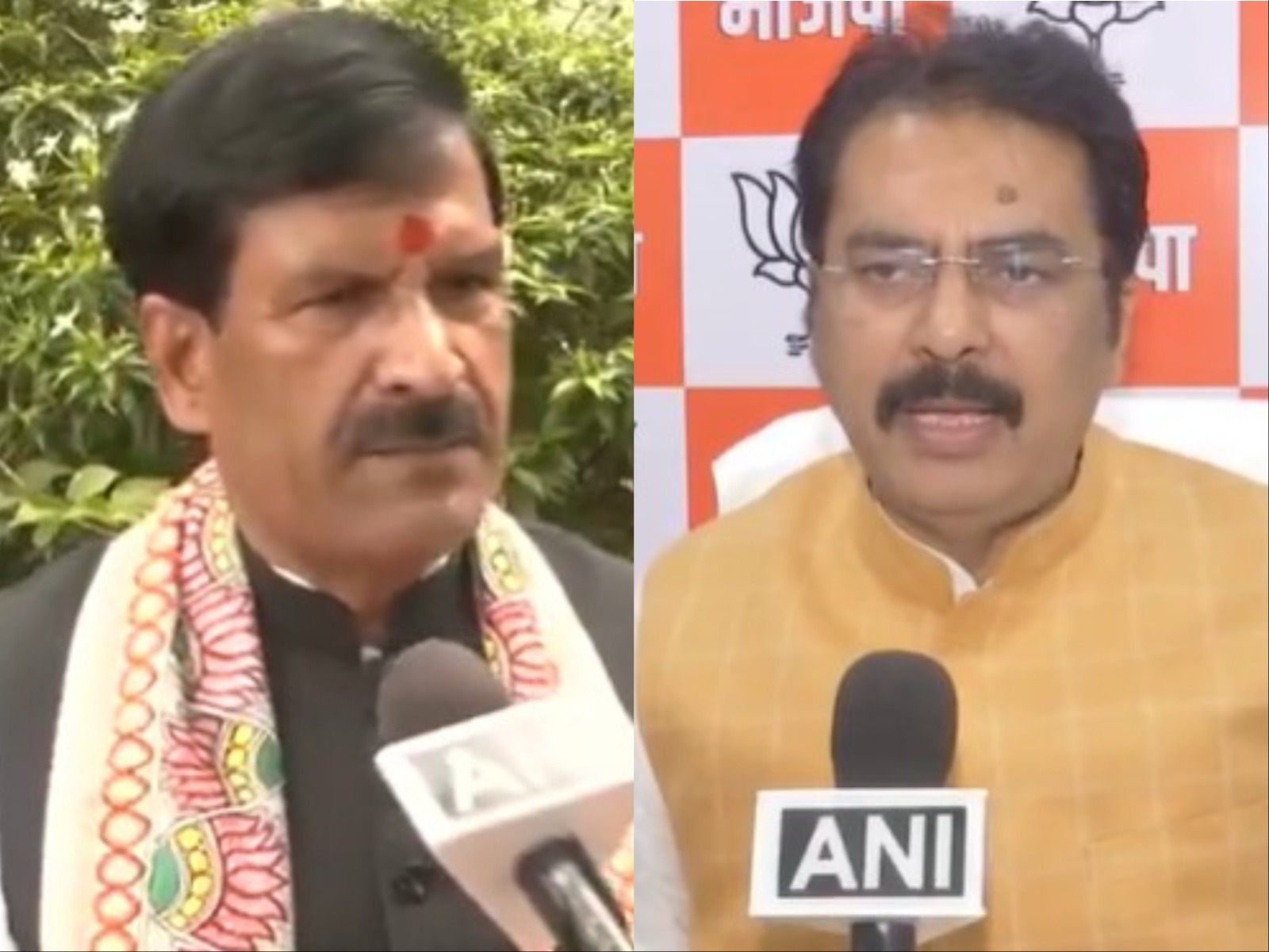 BJP leader Mrityunjay Tiwari (L) and Bihar BJP president Sanjay Saraogi (R) (Photo/ANI)