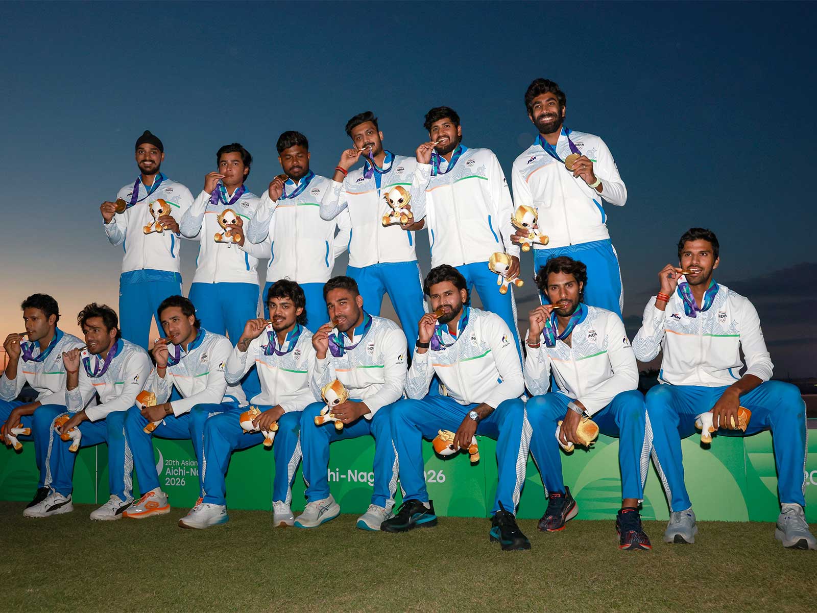 Team India celebrates with the men's cricket gold medal at the 2026 Asian Games (Photo: X/@BCCI)