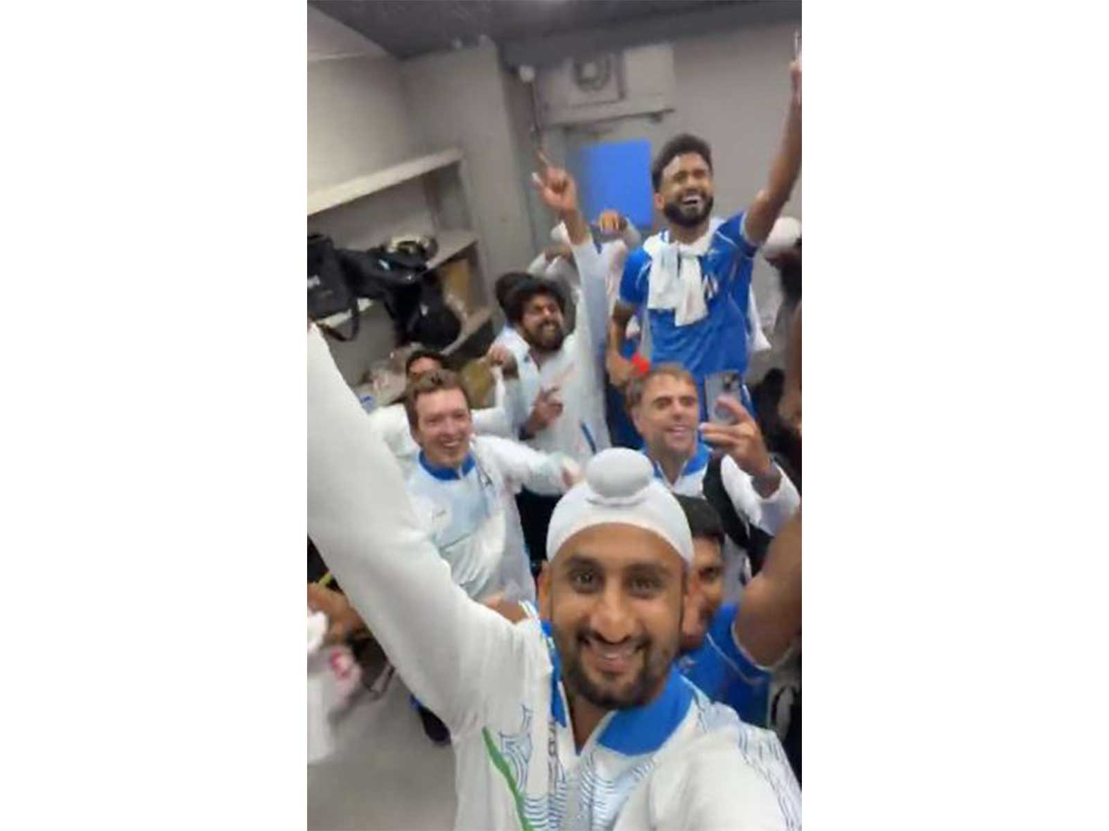 Indian men's hockey team celebrating in the dressing room. (Photo: @TheHockeyIndia X)
