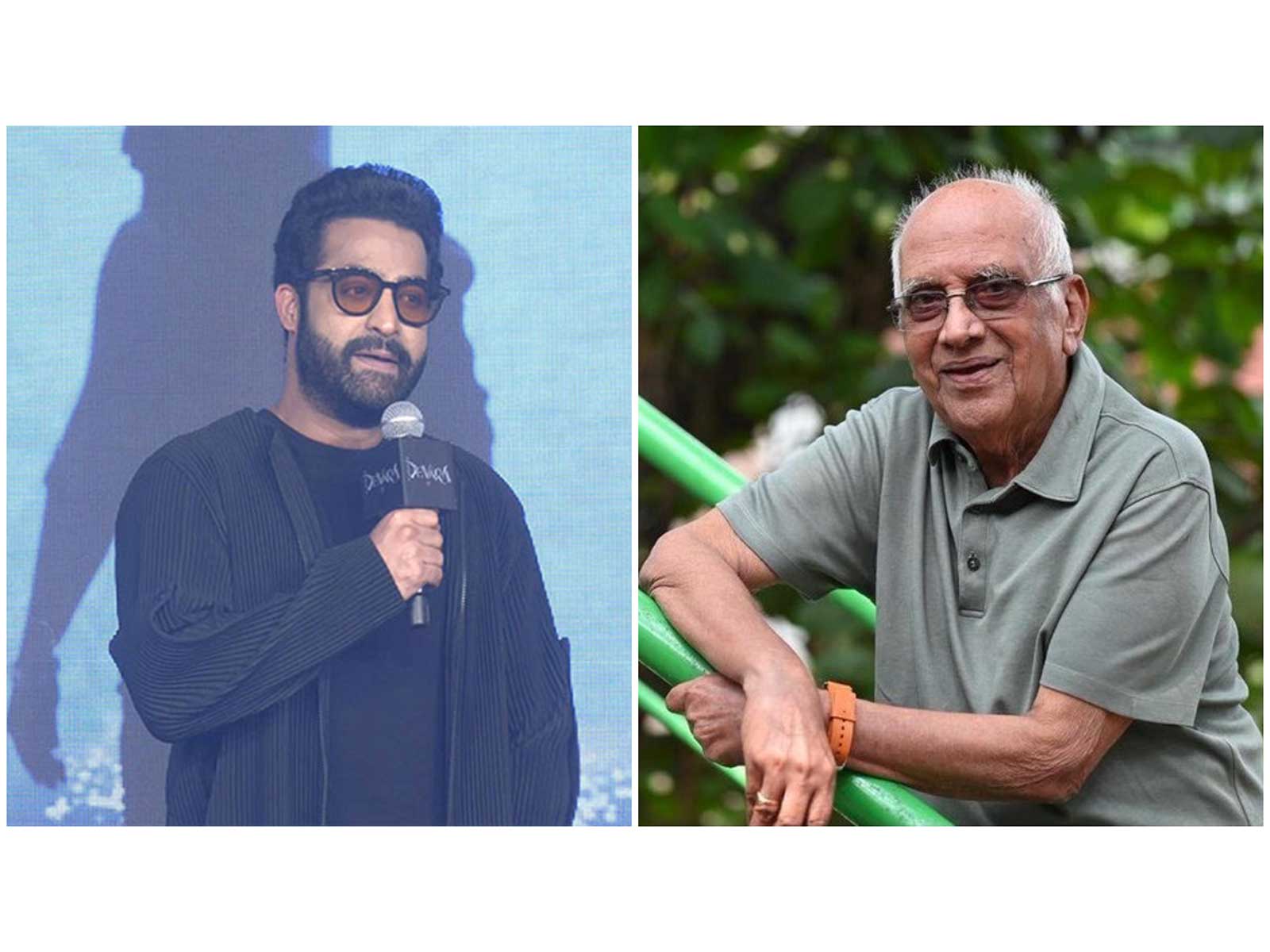 Jr NTR (L) Singeetam Srinivasa Rao (R) (Photos/ANI/@@VyjayanthiFilms)
